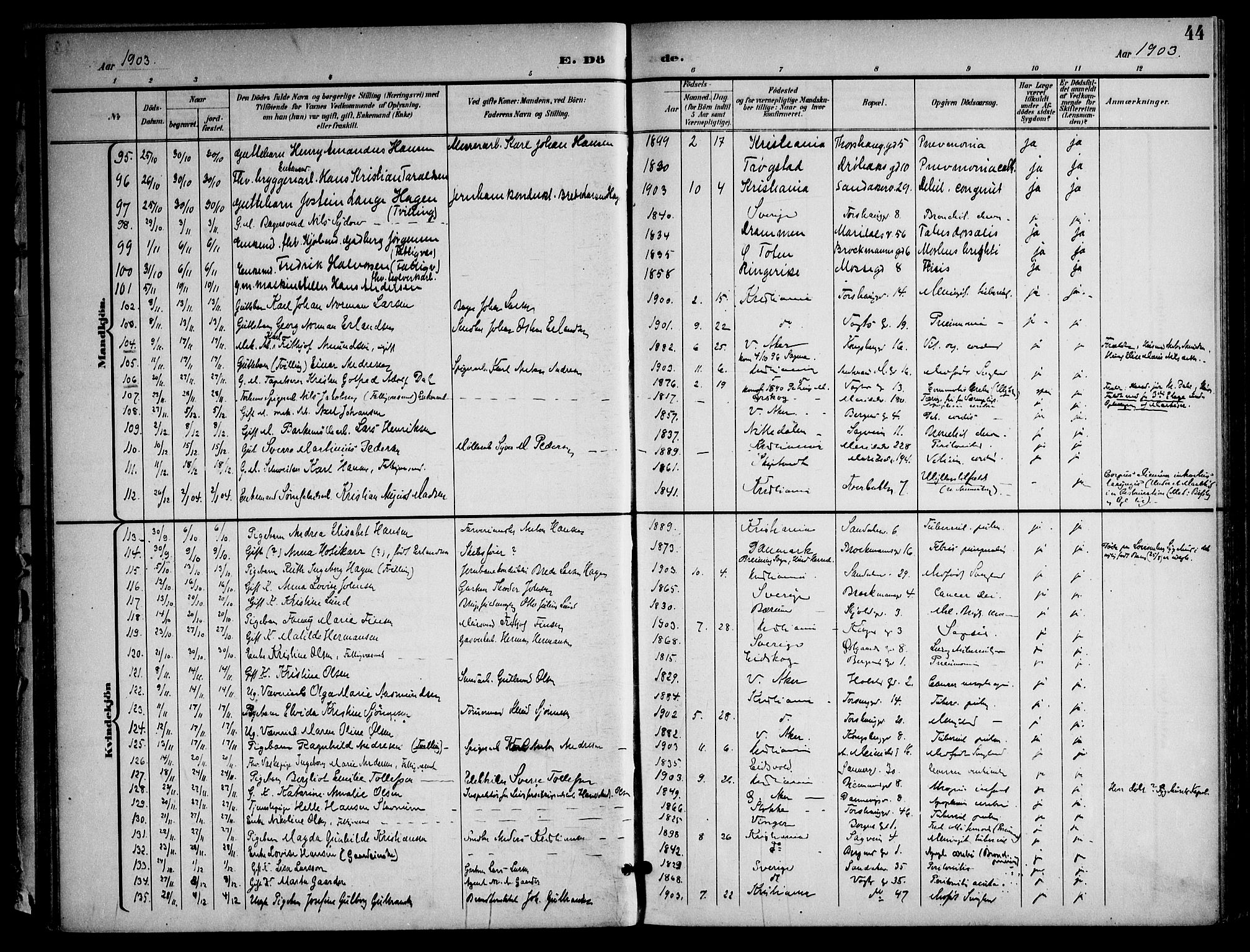 Sagene prestekontor Kirkebøker, AV/SAO-A-10796/F/L0006: Parish register (official) no. 6, 1898-1923, p. 44