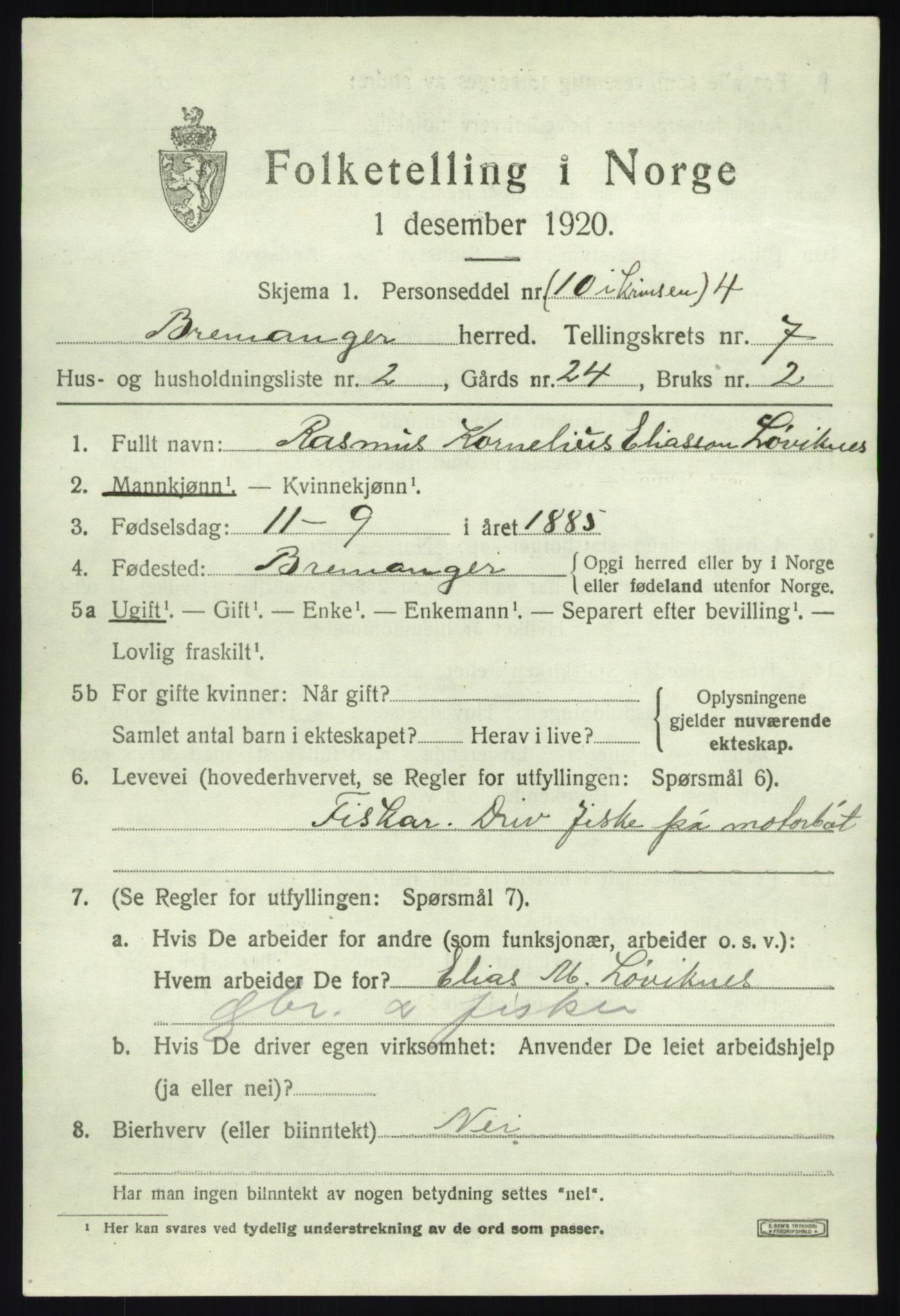 SAB, 1920 census for Bremanger, 1920, p. 4420