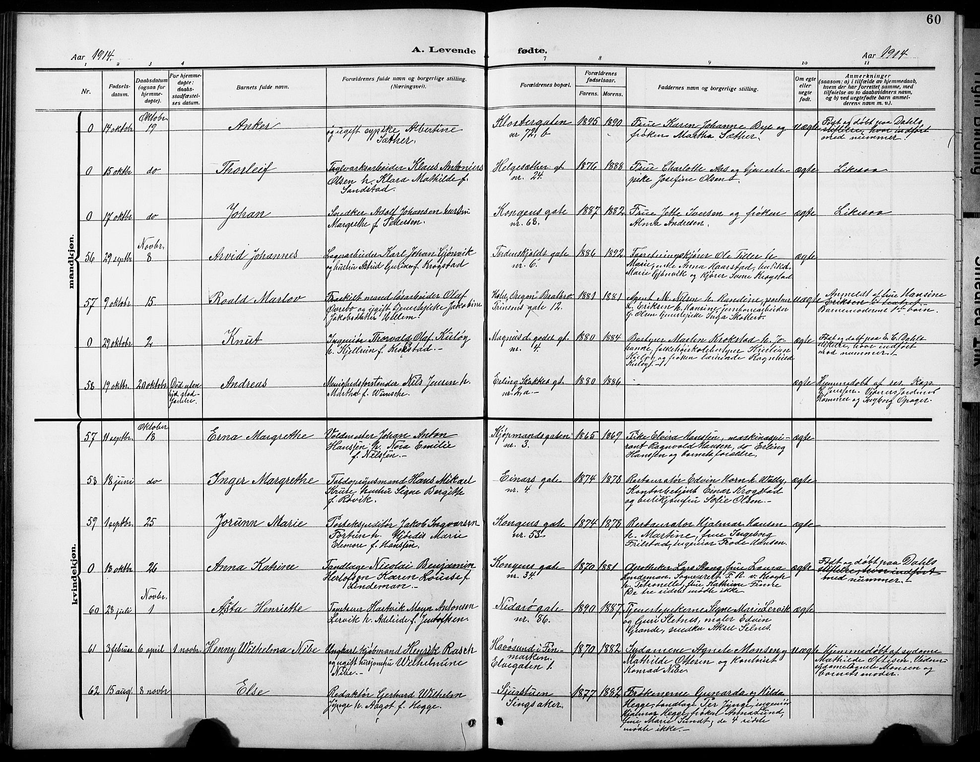 Ministerialprotokoller, klokkerbøker og fødselsregistre - Sør-Trøndelag, SAT/A-1456/601/L0096: Parish register (copy) no. 601C14, 1911-1931, p. 60