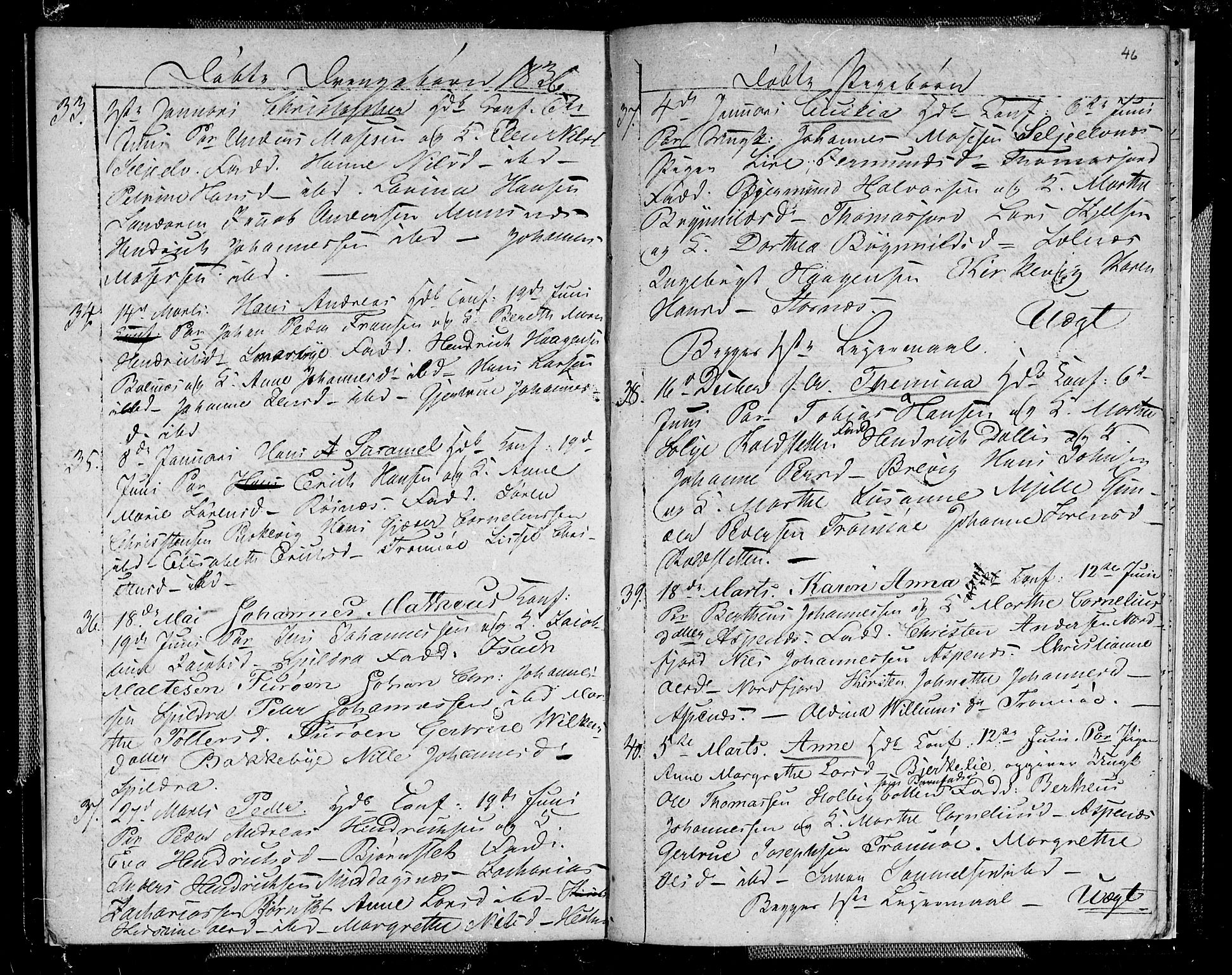 Tromsø sokneprestkontor/stiftsprosti/domprosti, AV/SATØ-S-1343/G/Gb/L0003klokker: Parish register (copy) no. 3, 1833-1836, p. 46