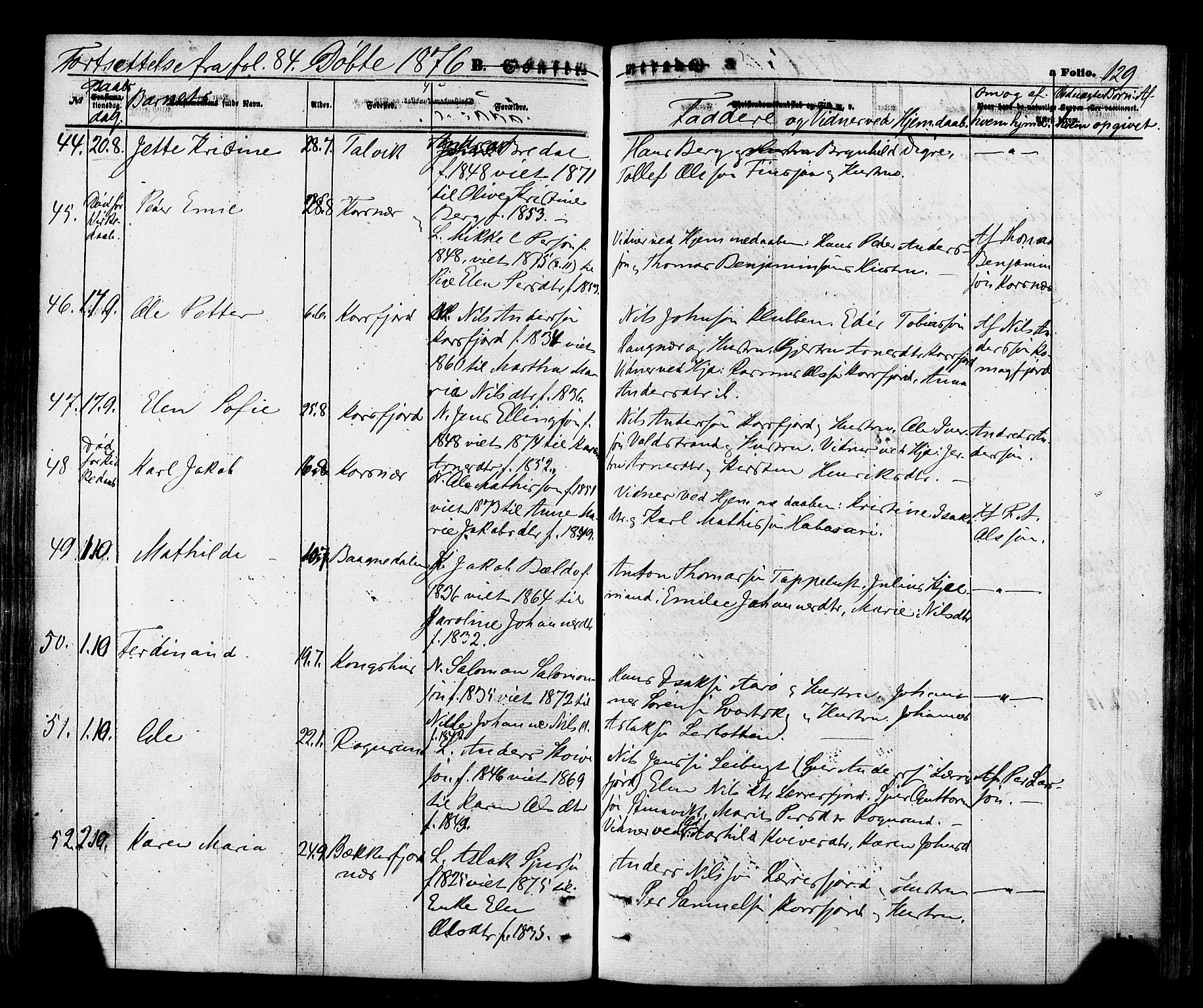 Talvik sokneprestkontor, SATØ/S-1337/H/Ha/L0011kirke: Parish register (official) no. 11, 1864-1877, p. 129
