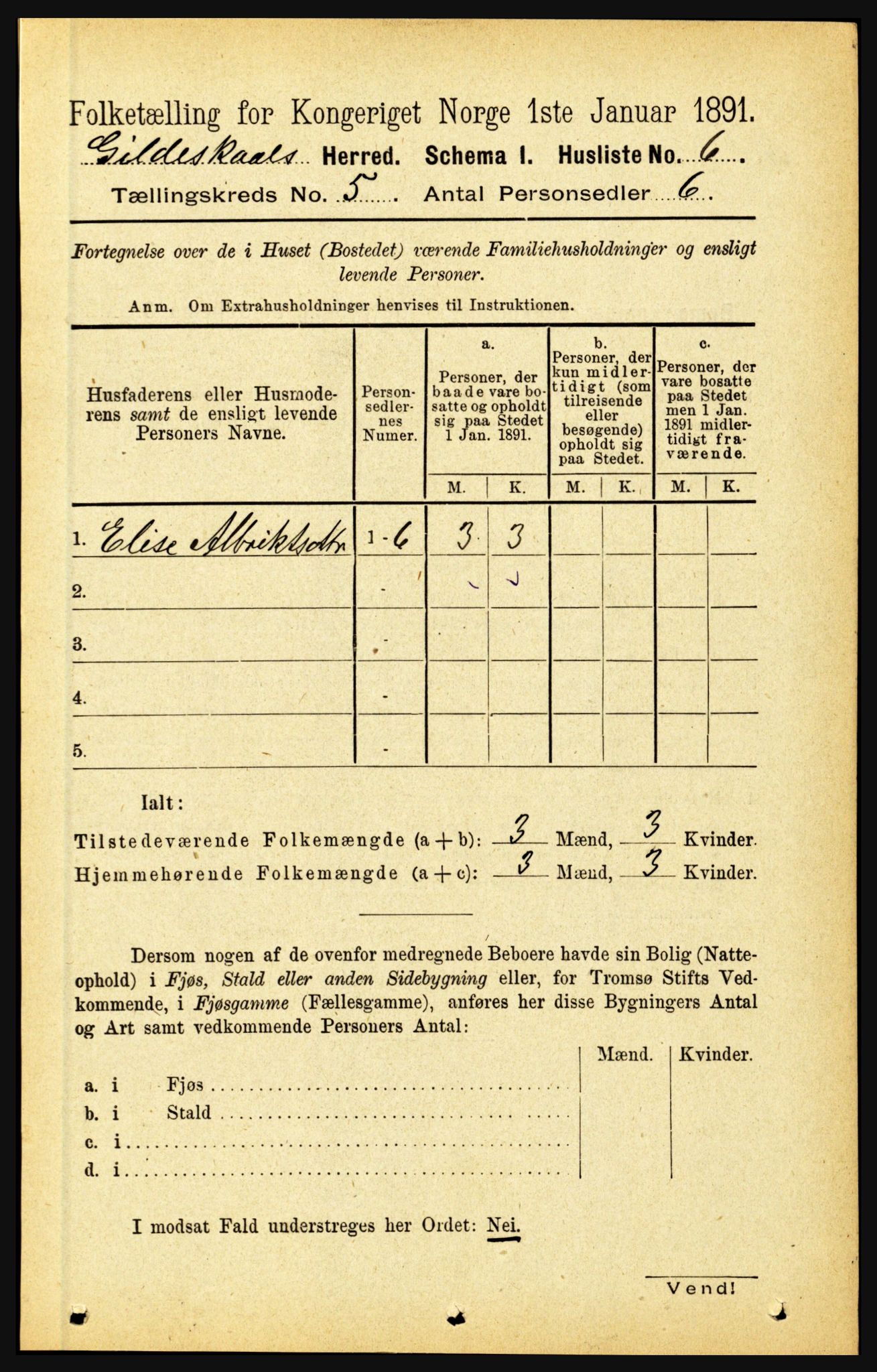 RA, 1891 census for 1838 Gildeskål, 1891, p. 1517