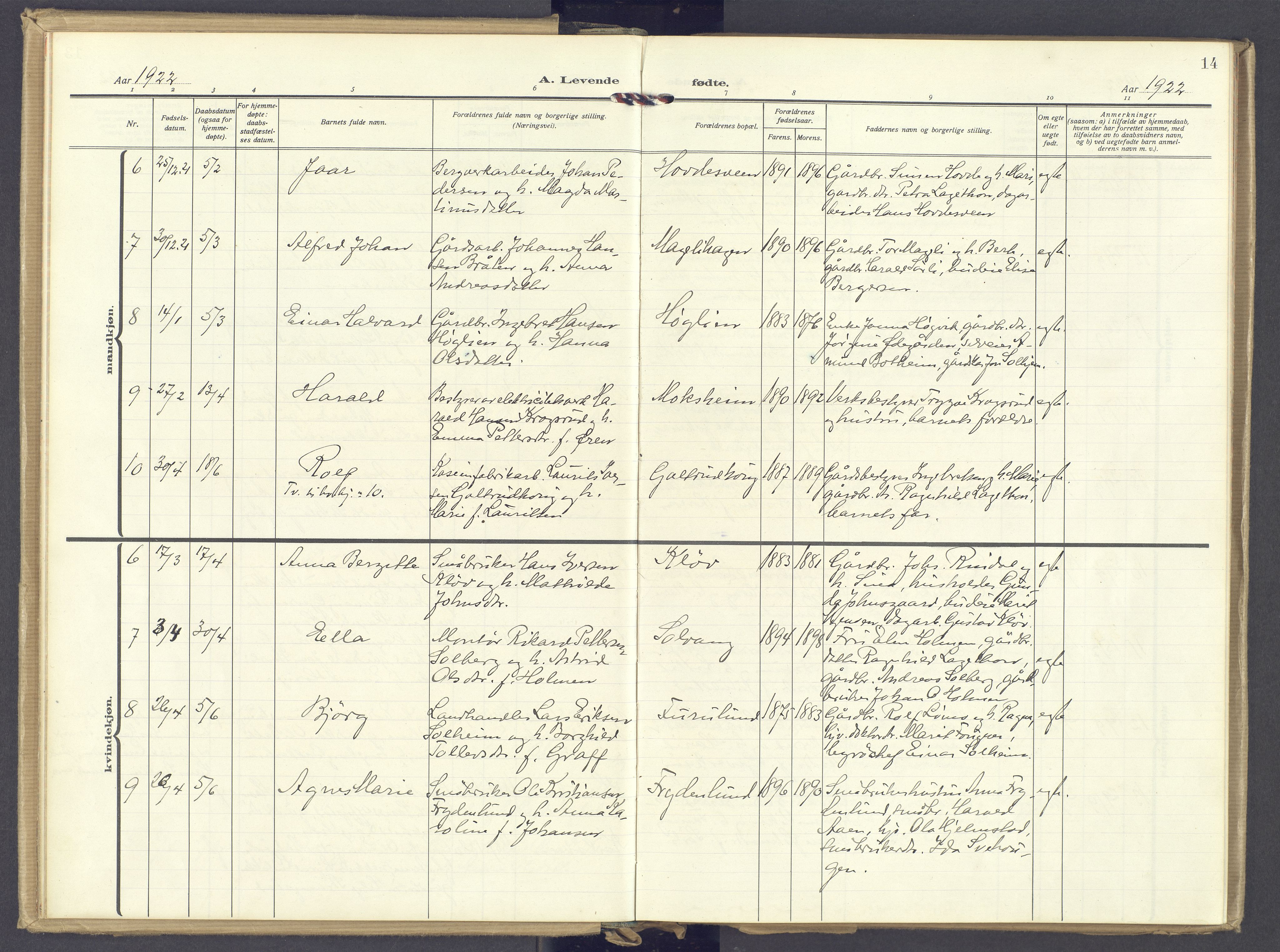 Øyer prestekontor, AV/SAH-PREST-084/H/Ha/Haa/L0014: Parish register (official) no. 14, 1919-1932, p. 14