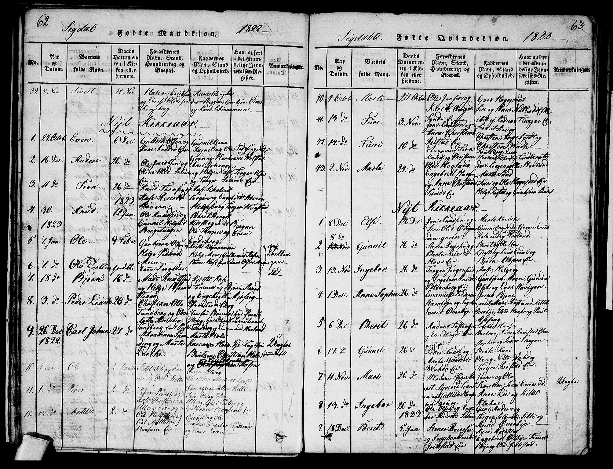 Sigdal kirkebøker, AV/SAKO-A-245/G/Ga/L0001: Parish register (copy) no. I 1 /1, 1816-1835, p. 62-63