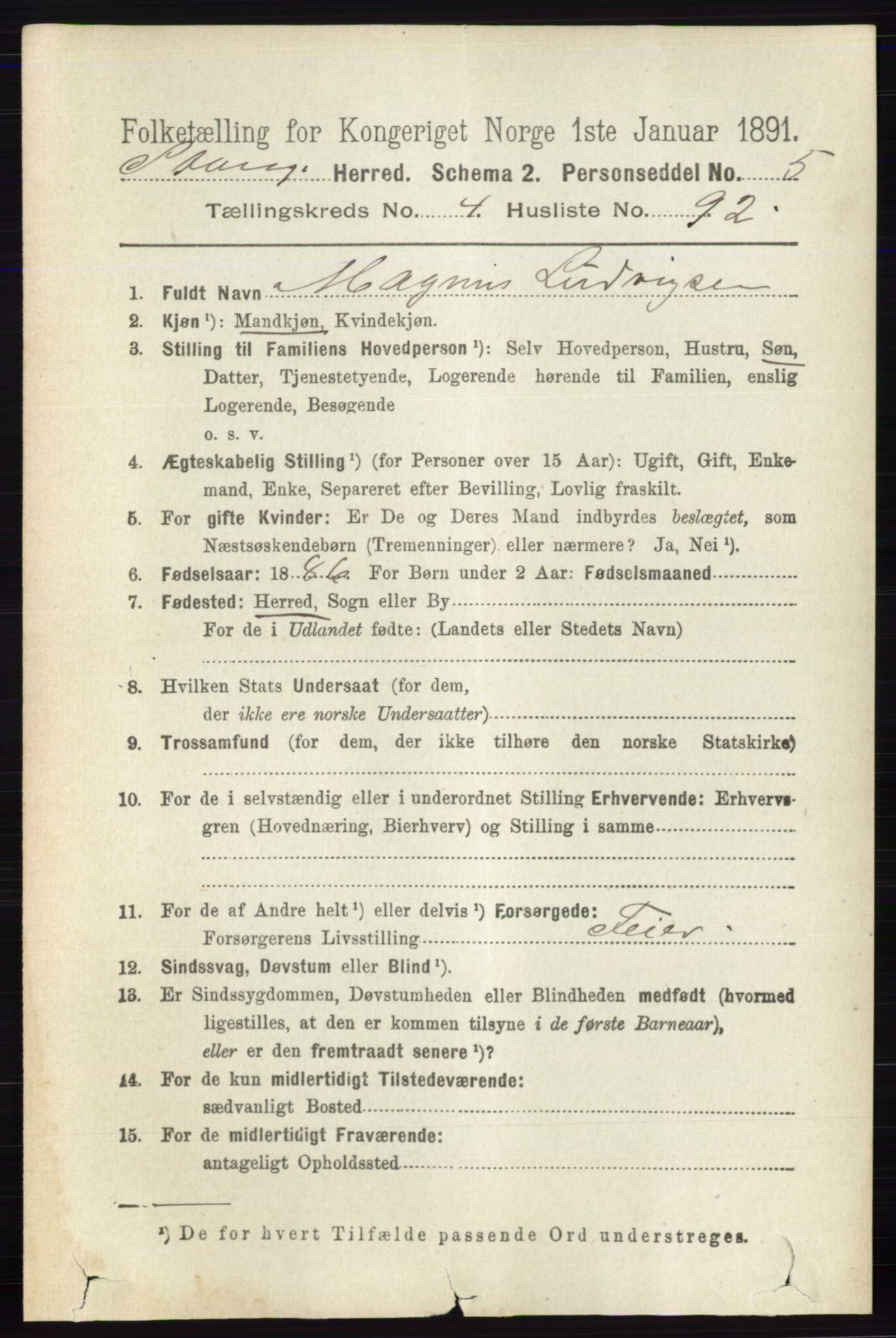 RA, 1891 census for 0417 Stange, 1891, p. 2988