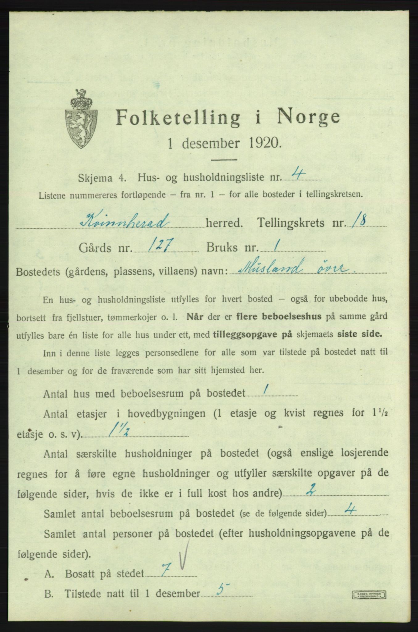 SAB, 1920 census for Kvinnherad, 1920, p. 2739