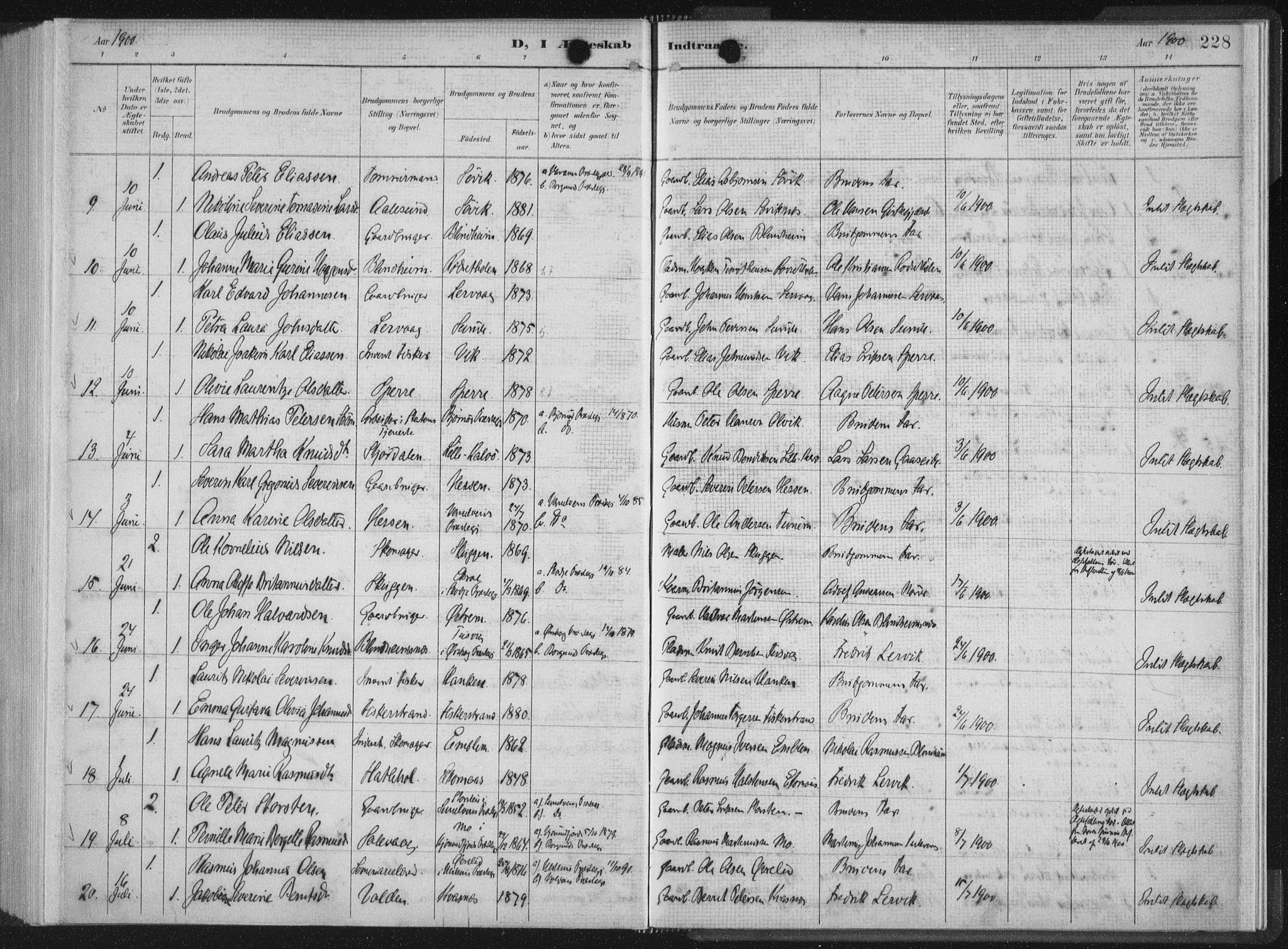 Ministerialprotokoller, klokkerbøker og fødselsregistre - Møre og Romsdal, AV/SAT-A-1454/528/L0405: Parish register (official) no. 528A14, 1891-1906, p. 228