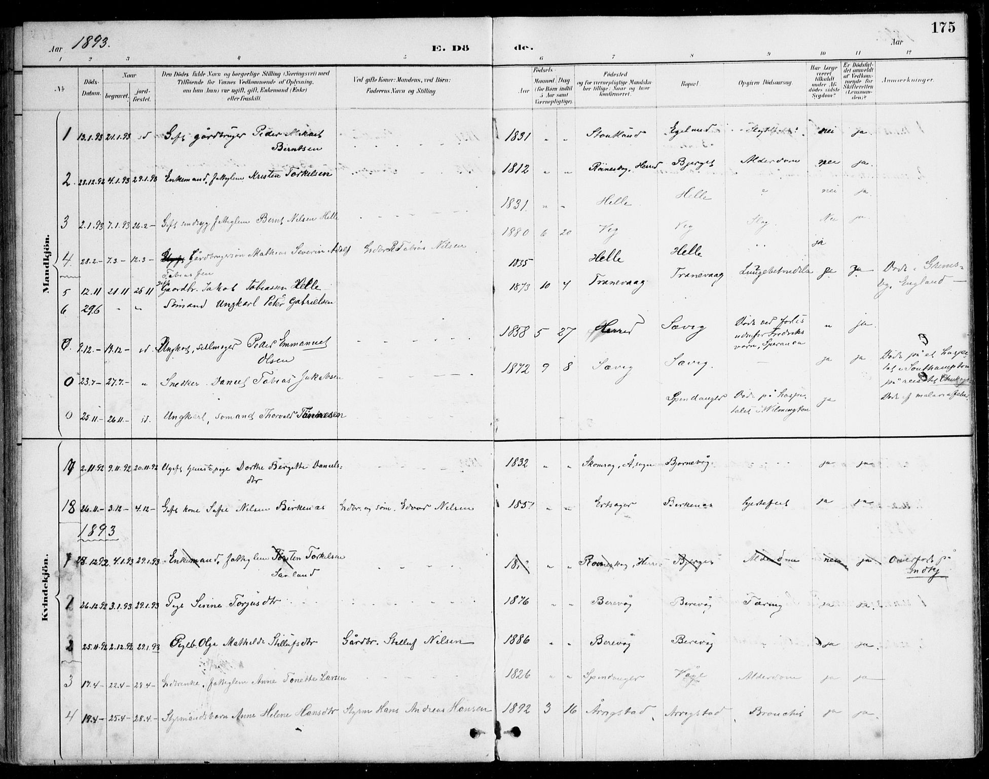 Herad sokneprestkontor, SAK/1111-0018/F/Fa/Fab/L0005: Parish register (official) no. A 5, 1886-1913, p. 175