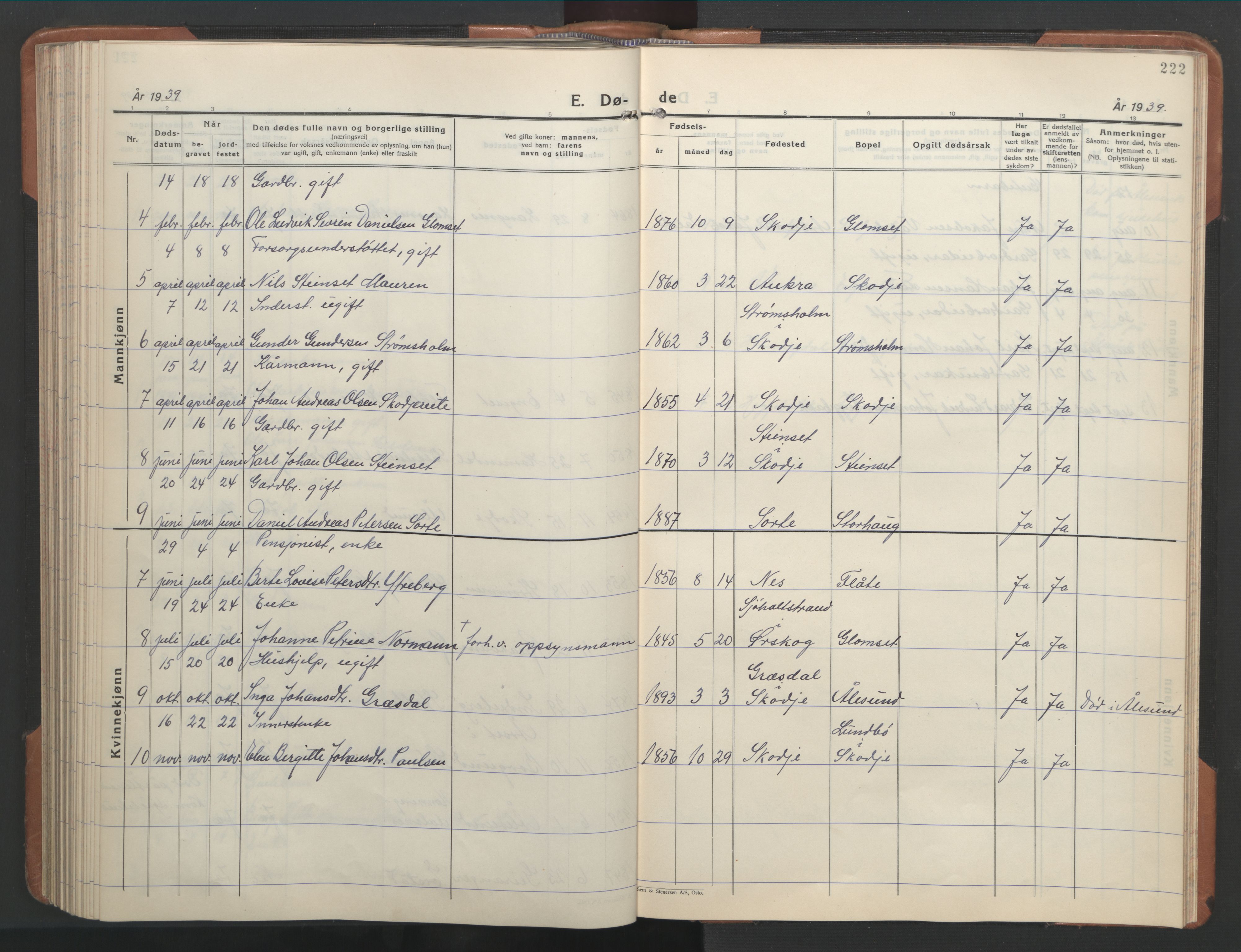 Ministerialprotokoller, klokkerbøker og fødselsregistre - Møre og Romsdal, AV/SAT-A-1454/524/L0367: Parish register (copy) no. 524C08, 1932-1951, p. 222