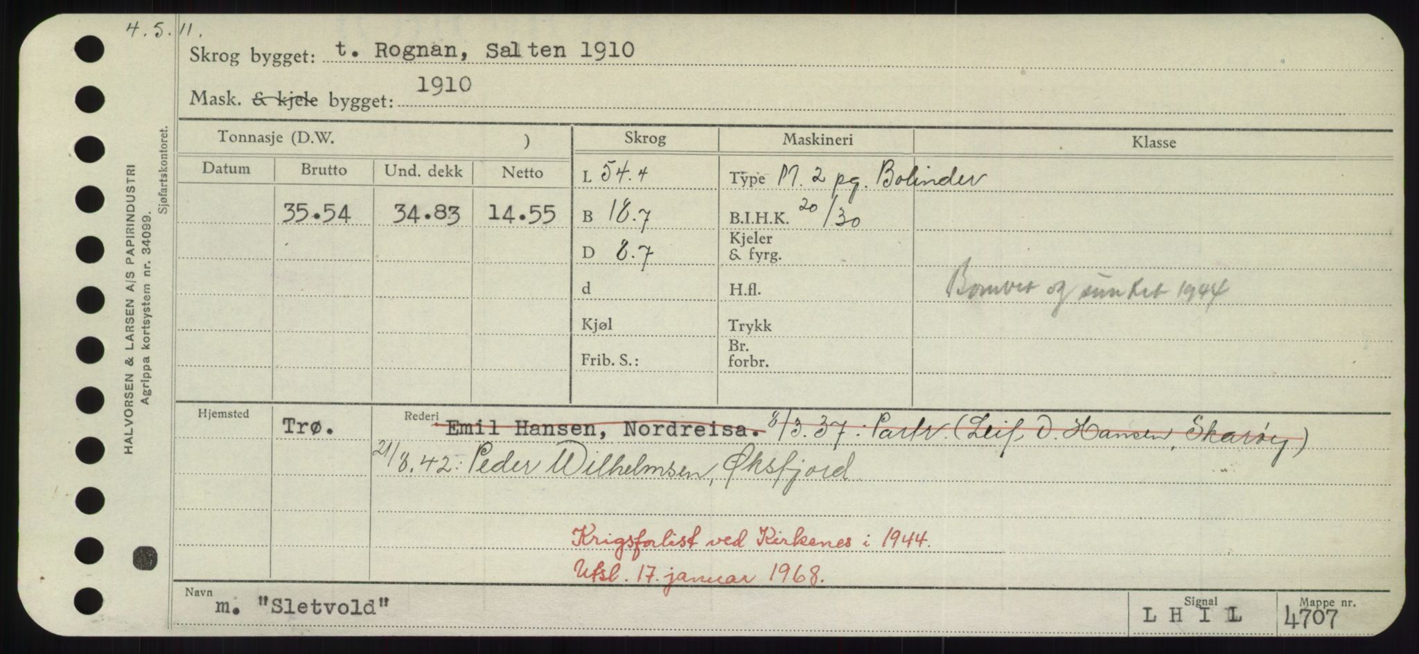 Sjøfartsdirektoratet med forløpere, Skipsmålingen, RA/S-1627/H/Hd/L0034: Fartøy, Sk-Slå, p. 457