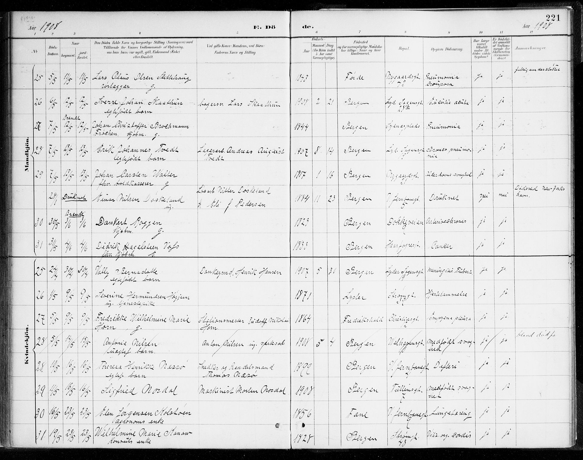 Johanneskirken sokneprestembete, SAB/A-76001/H/Haa/L0019: Parish register (official) no. E 1, 1885-1915, p. 221