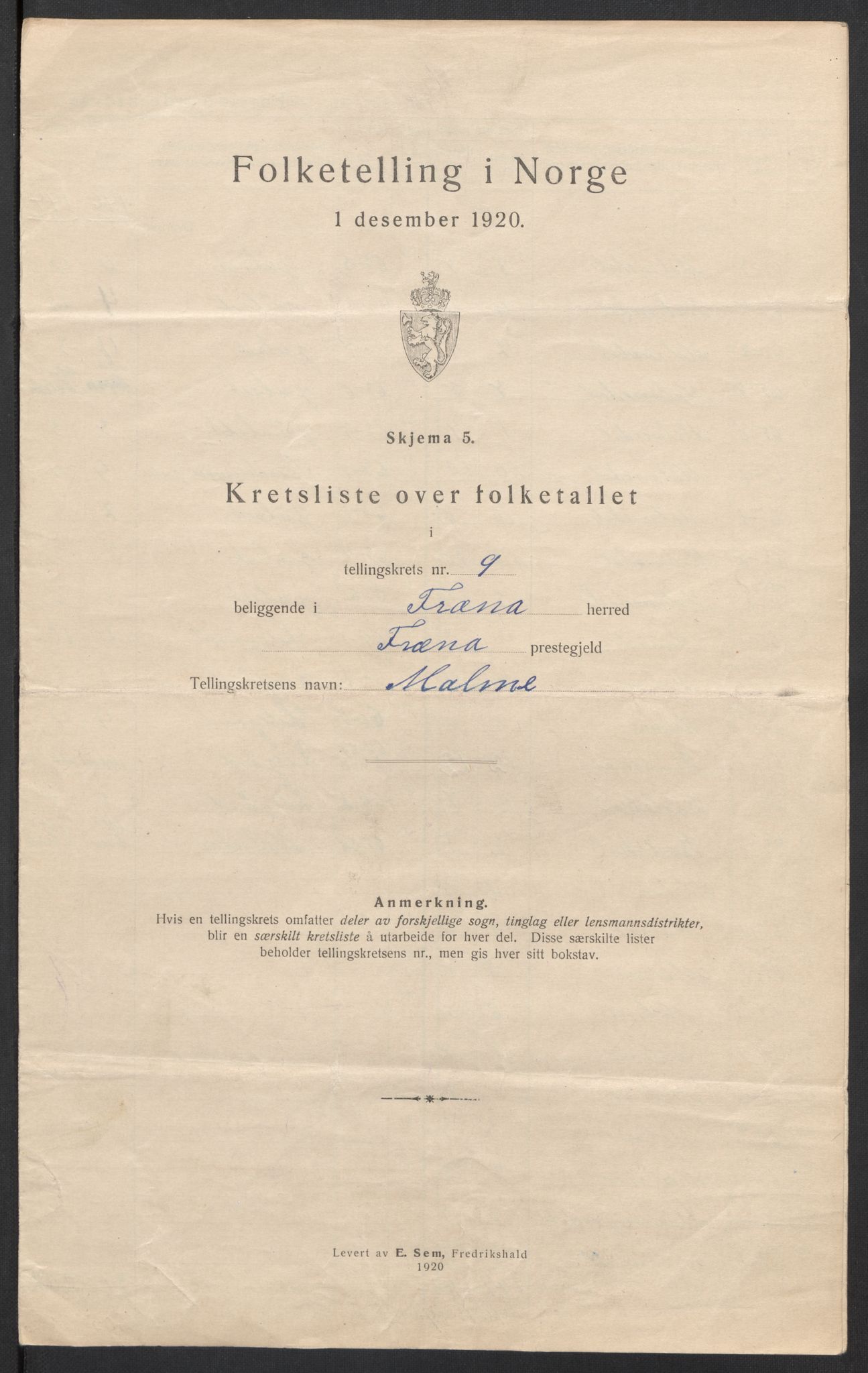 SAT, 1920 census for Fræna, 1920, p. 30