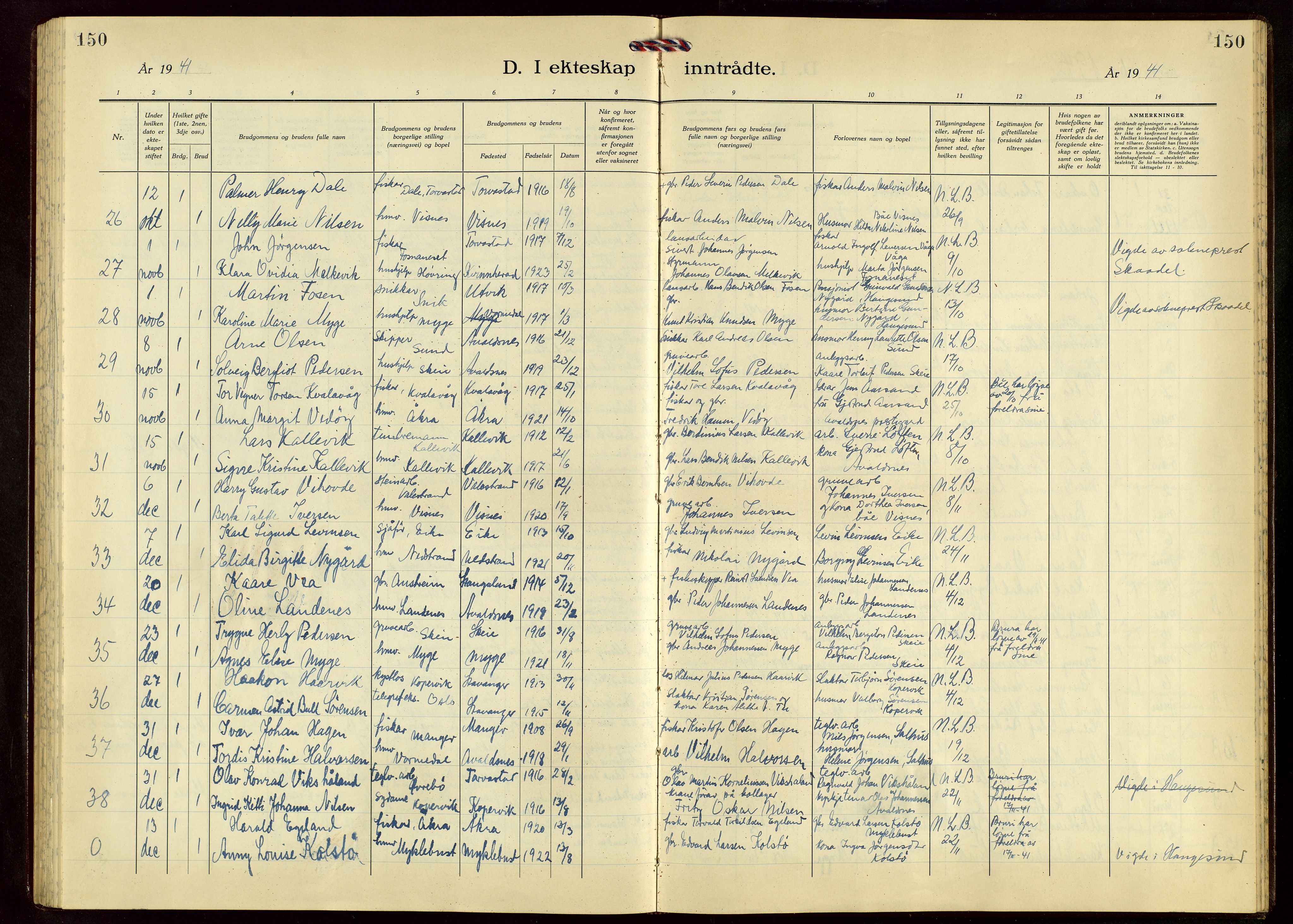 Avaldsnes sokneprestkontor, AV/SAST-A -101851/H/Ha/Hab/L0009: Parish register (copy) no. B 9, 1940-1958, p. 150