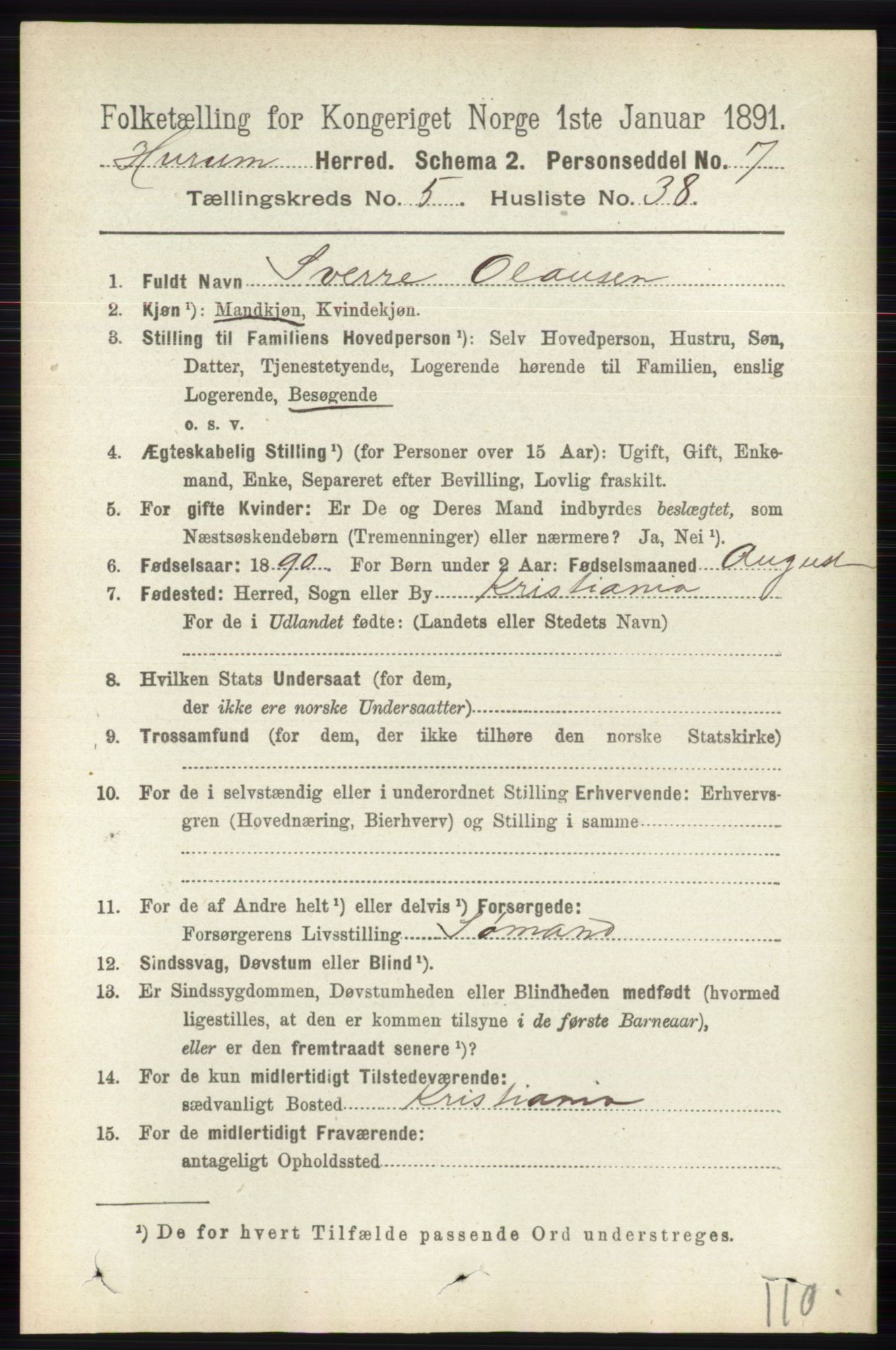 RA, 1891 census for 0628 Hurum, 1891, p. 1652