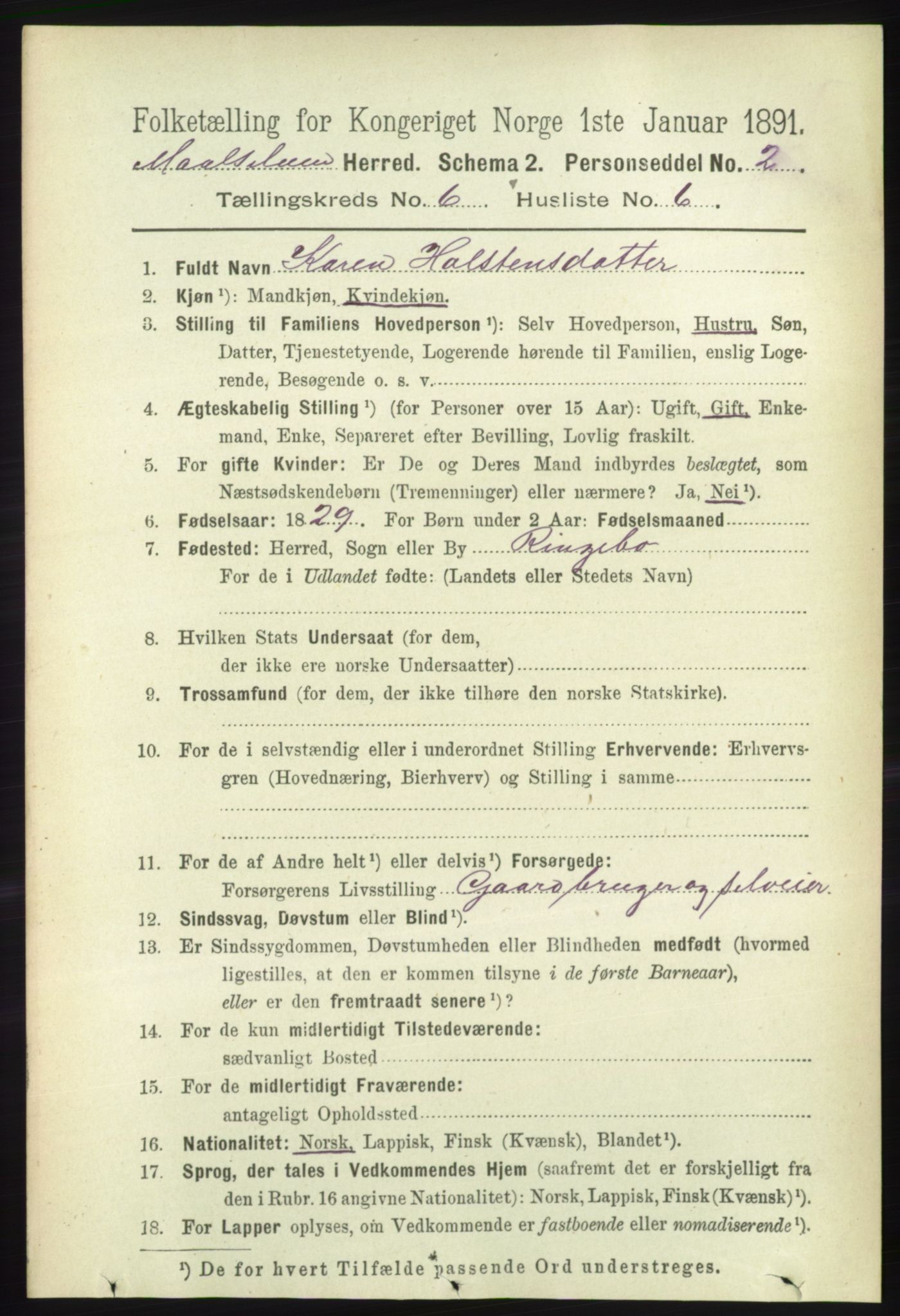 RA, 1891 census for 1924 Målselv, 1891, p. 2073