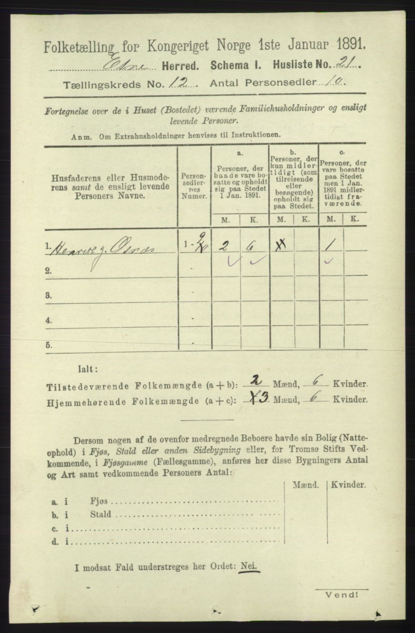 RA, 1891 census for 1211 Etne, 1891, p. 2548