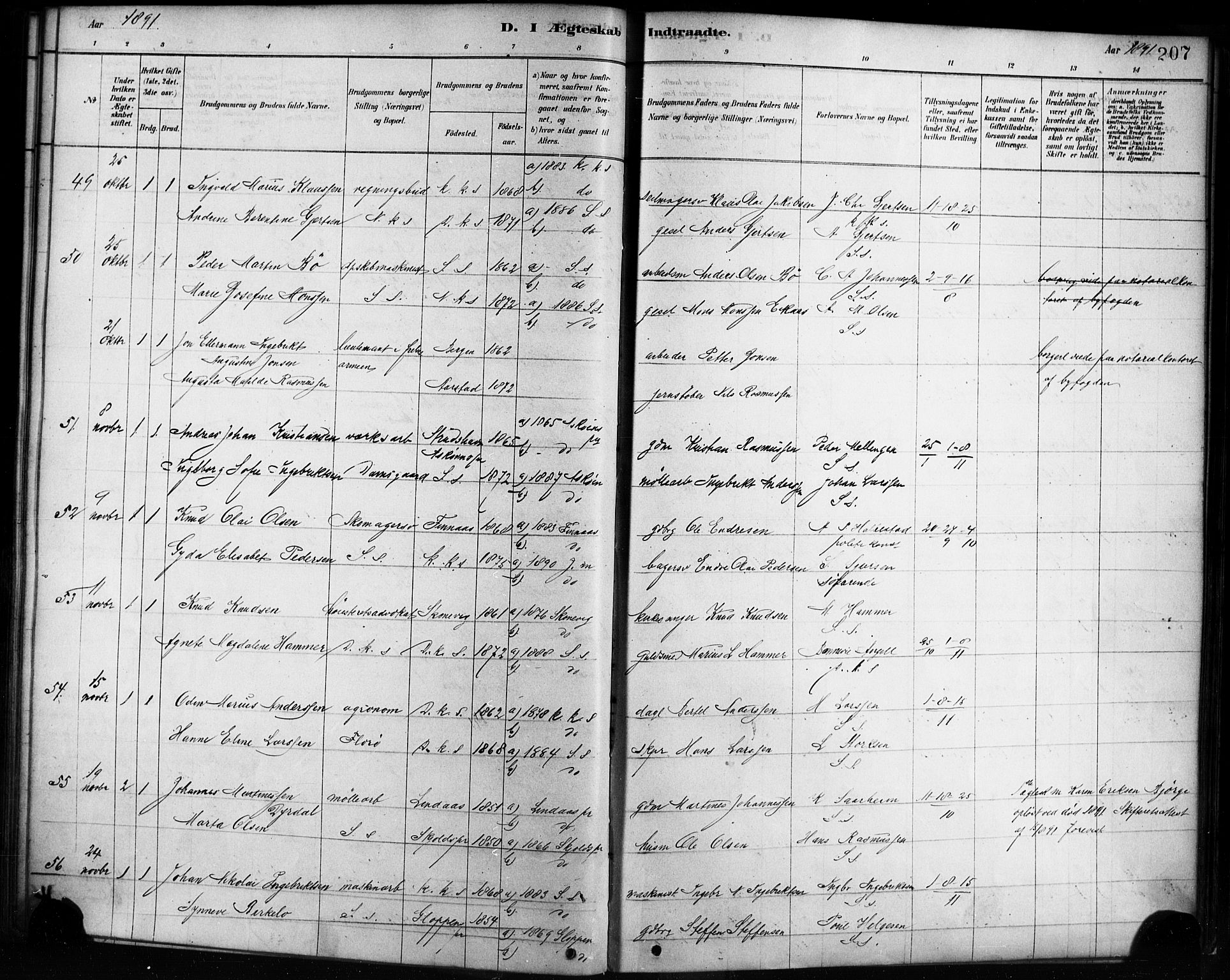 Sandviken Sokneprestembete, AV/SAB-A-77601/H/Ha/L0002: Parish register (official) no. A 2, 1878-1896, p. 207