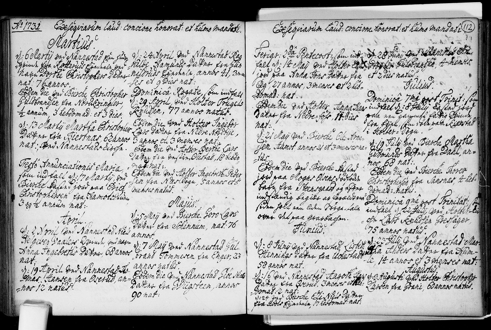 Nannestad prestekontor Kirkebøker, SAO/A-10414a/F/Fa/L0005: Parish register (official) no. I 5, 1729-1738, p. 112