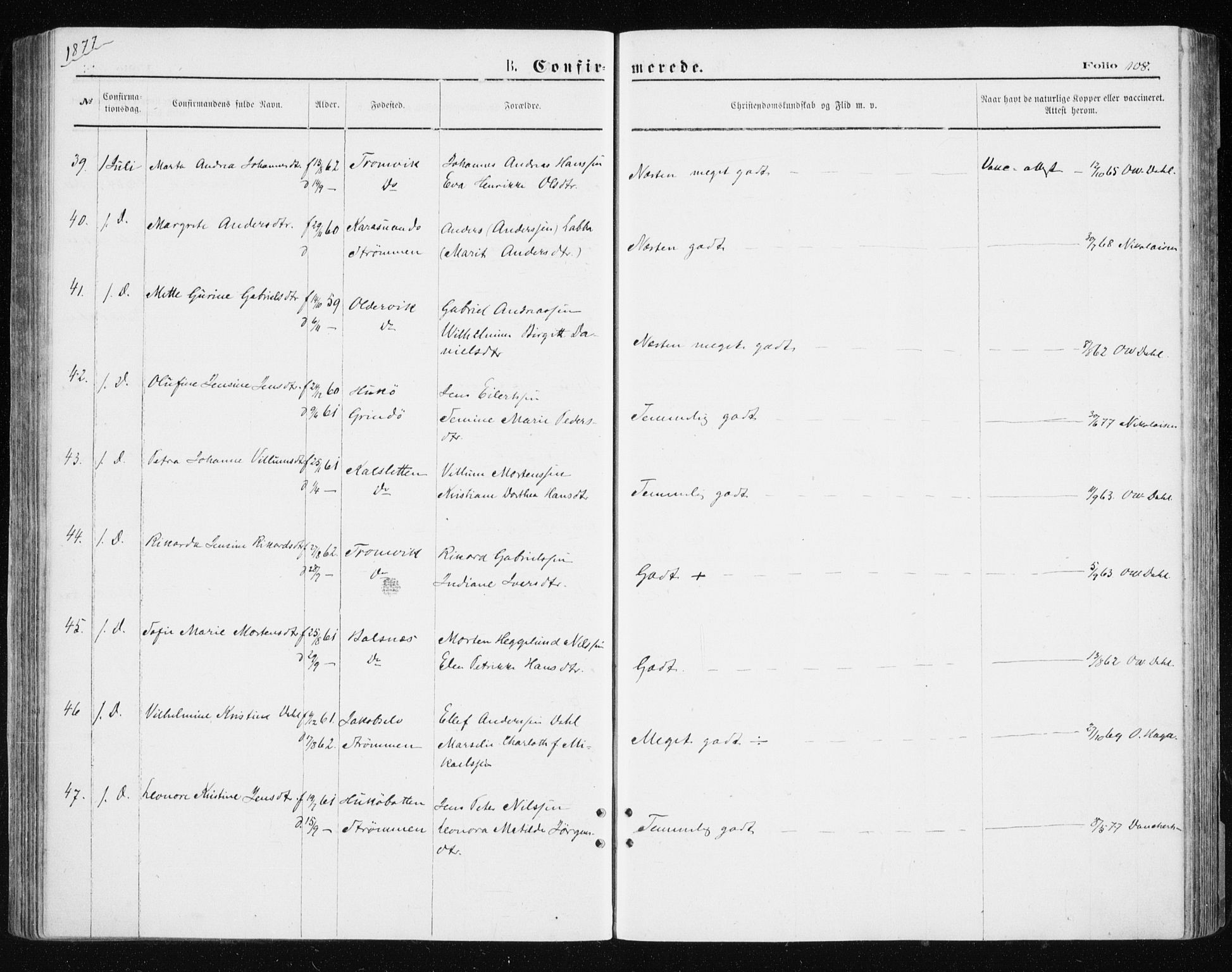 Tromsøysund sokneprestkontor, SATØ/S-1304/G/Ga/L0003kirke: Parish register (official) no. 3, 1875-1880, p. 108