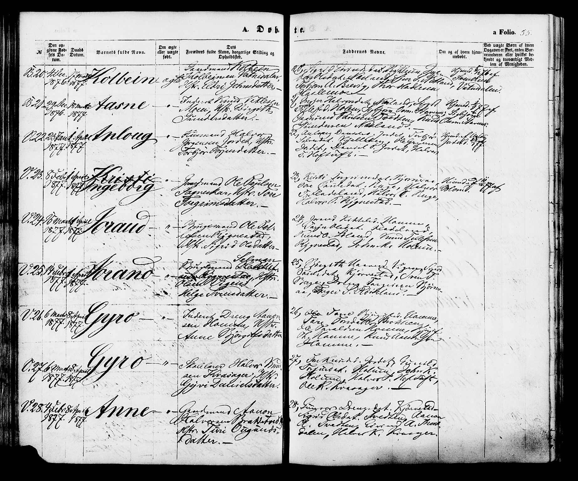 Valle sokneprestkontor, AV/SAK-1111-0044/F/Fa/Fac/L0008: Parish register (official) no. A 8, 1868-1882, p. 55