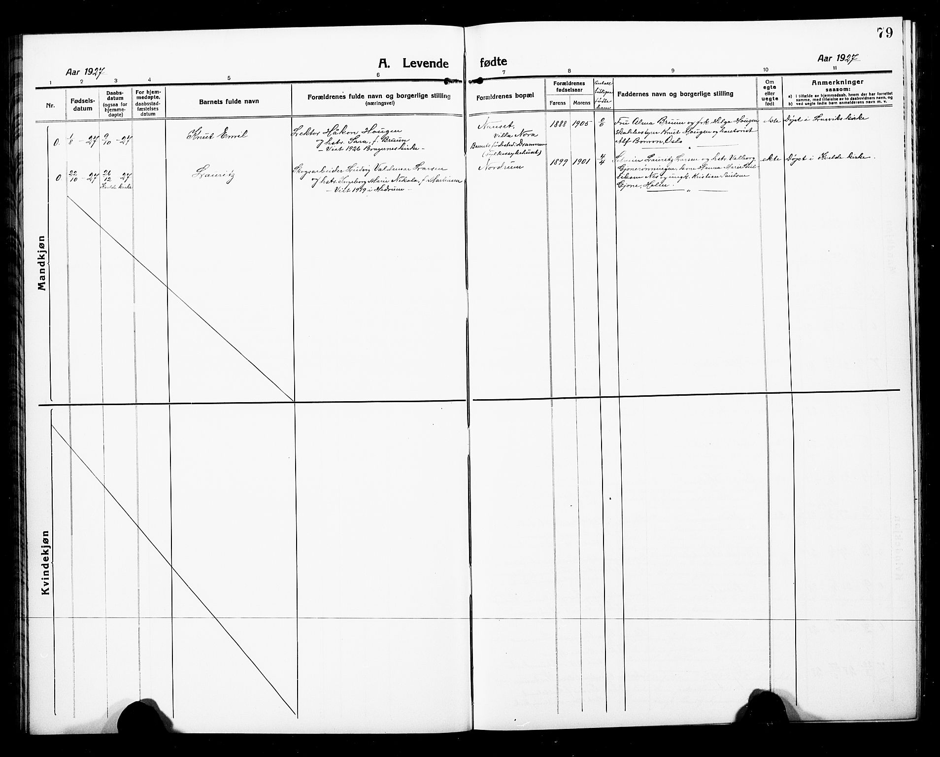 Hedrum kirkebøker, AV/SAKO-A-344/G/Ga/L0005: Parish register (copy) no. I 5, 1916-1930, p. 79