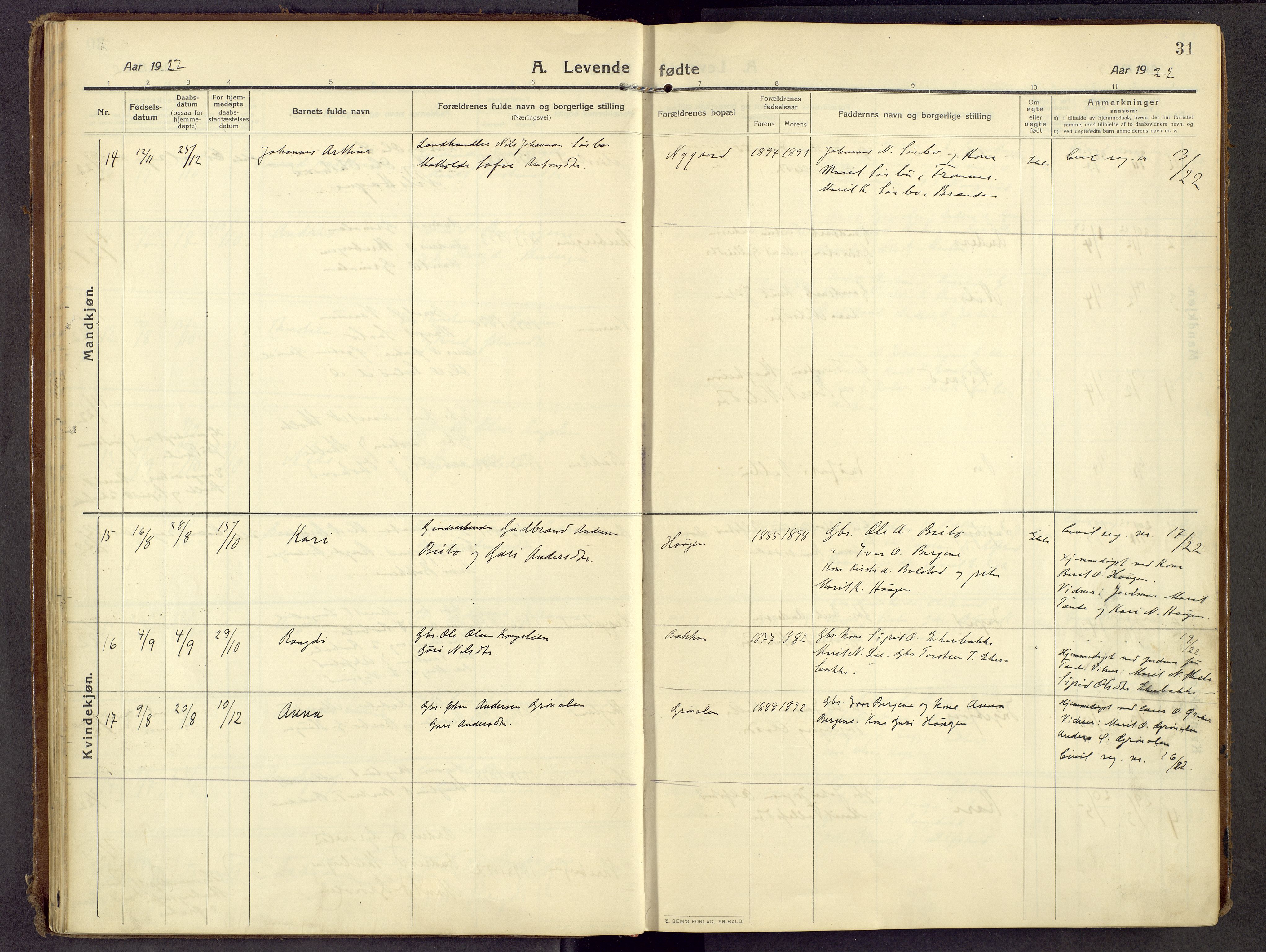 Øystre Slidre prestekontor, AV/SAH-PREST-138/H/Ha/Haa/L0007: Parish register (official) no. 7, 1911-1931, p. 31