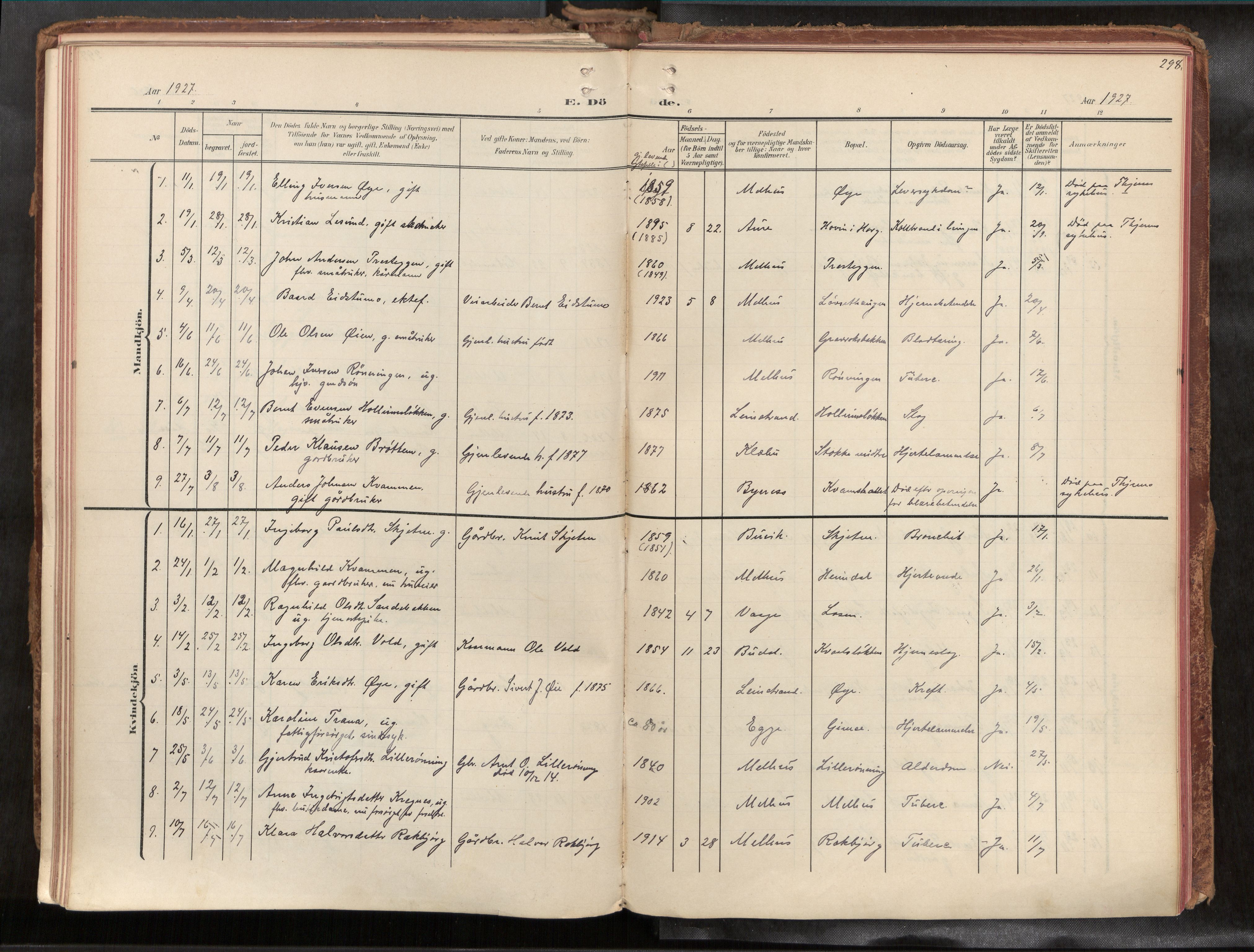 Ministerialprotokoller, klokkerbøker og fødselsregistre - Sør-Trøndelag, SAT/A-1456/691/L1085b: Parish register (official) no. 691A18, 1908-1930, p. 298
