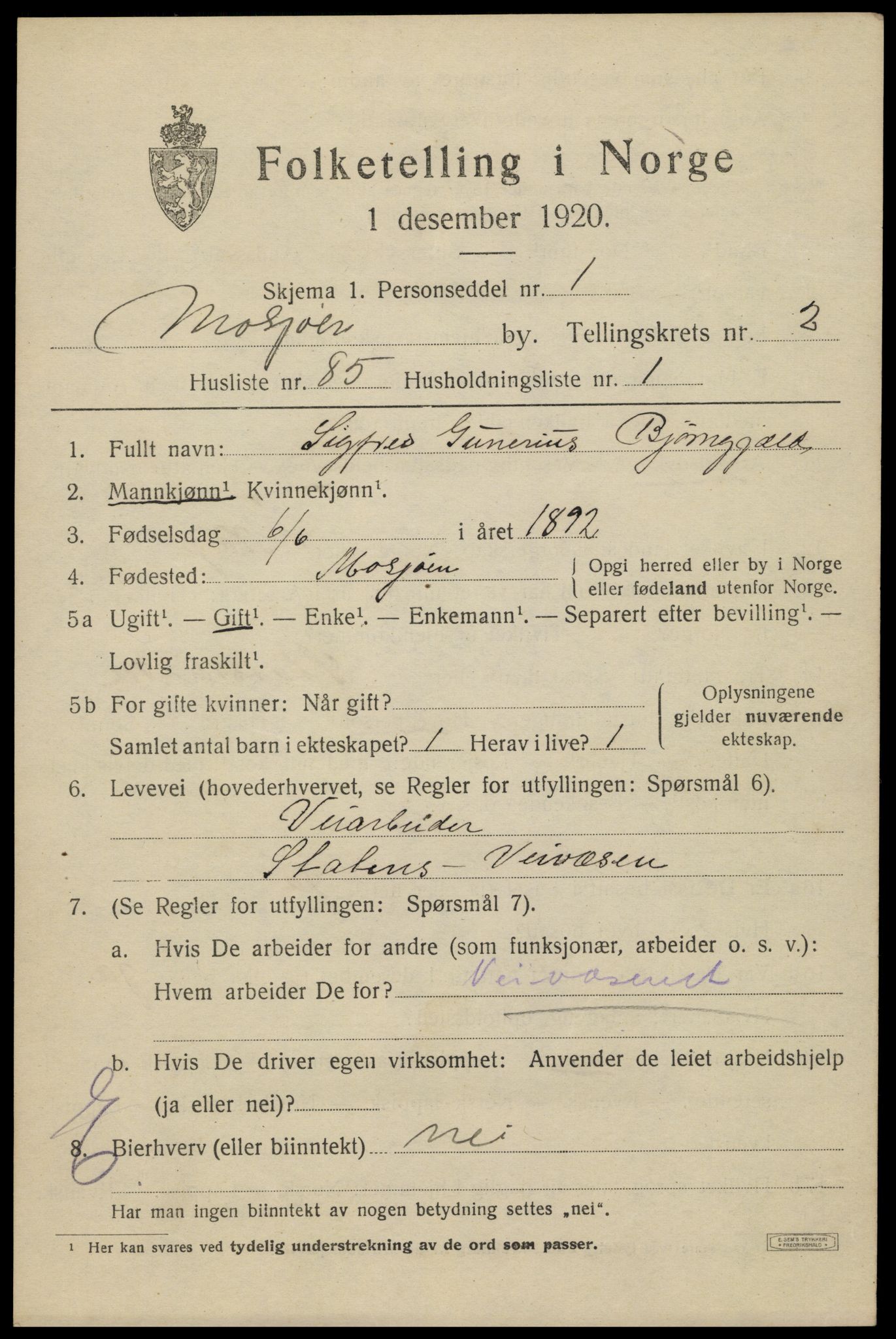 SAT, 1920 census for Mosjøen, 1920, p. 4514