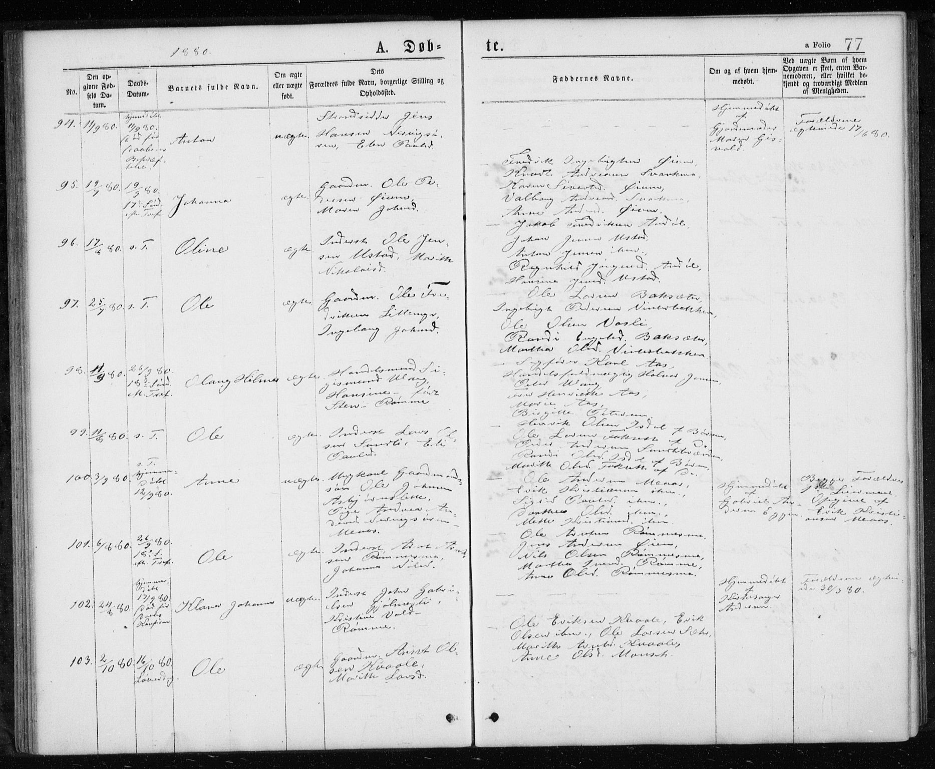 Ministerialprotokoller, klokkerbøker og fødselsregistre - Sør-Trøndelag, AV/SAT-A-1456/668/L0817: Parish register (copy) no. 668C06, 1873-1884, p. 77