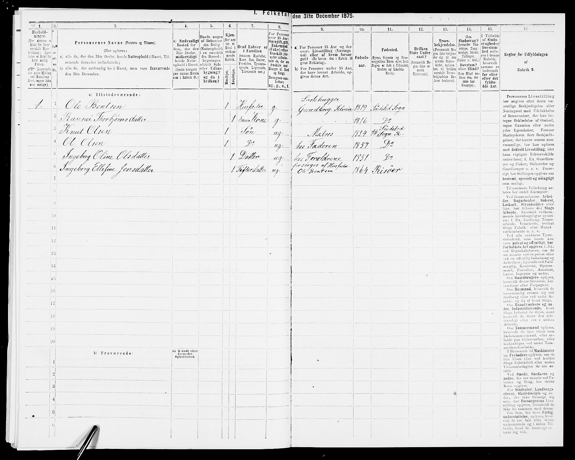 SAK, 1875 census for 0913L Risør/Søndeled, 1875, p. 211