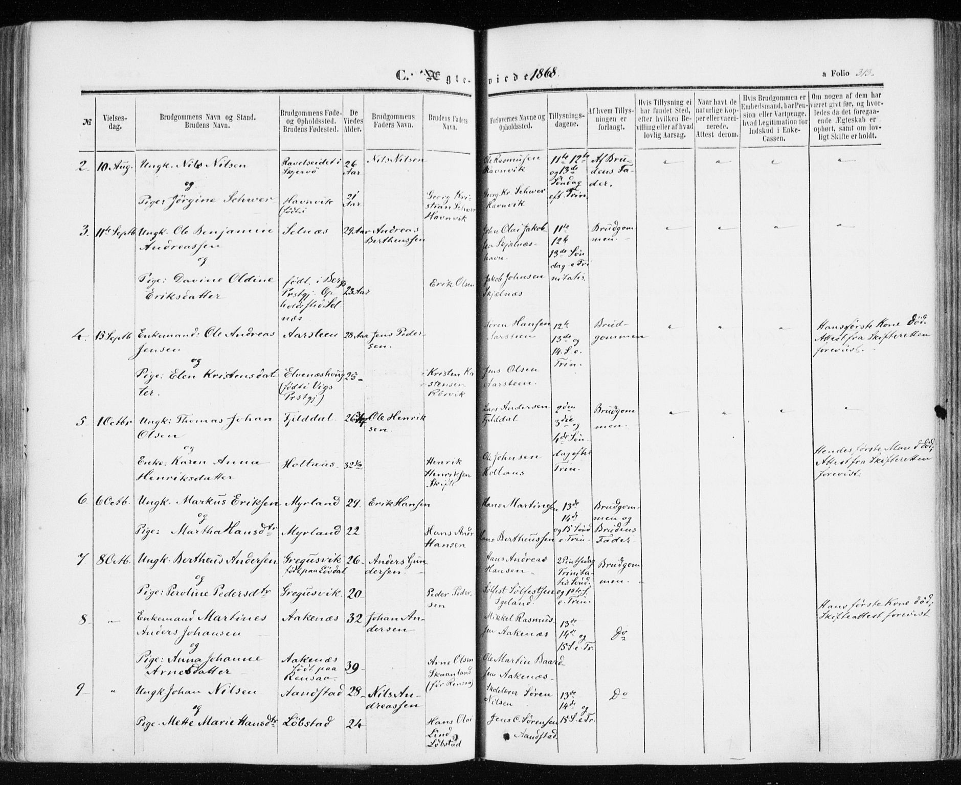 Ibestad sokneprestembete, SATØ/S-0077/H/Ha/Haa/L0009kirke: Parish register (official) no. 9, 1859-1868, p. 313