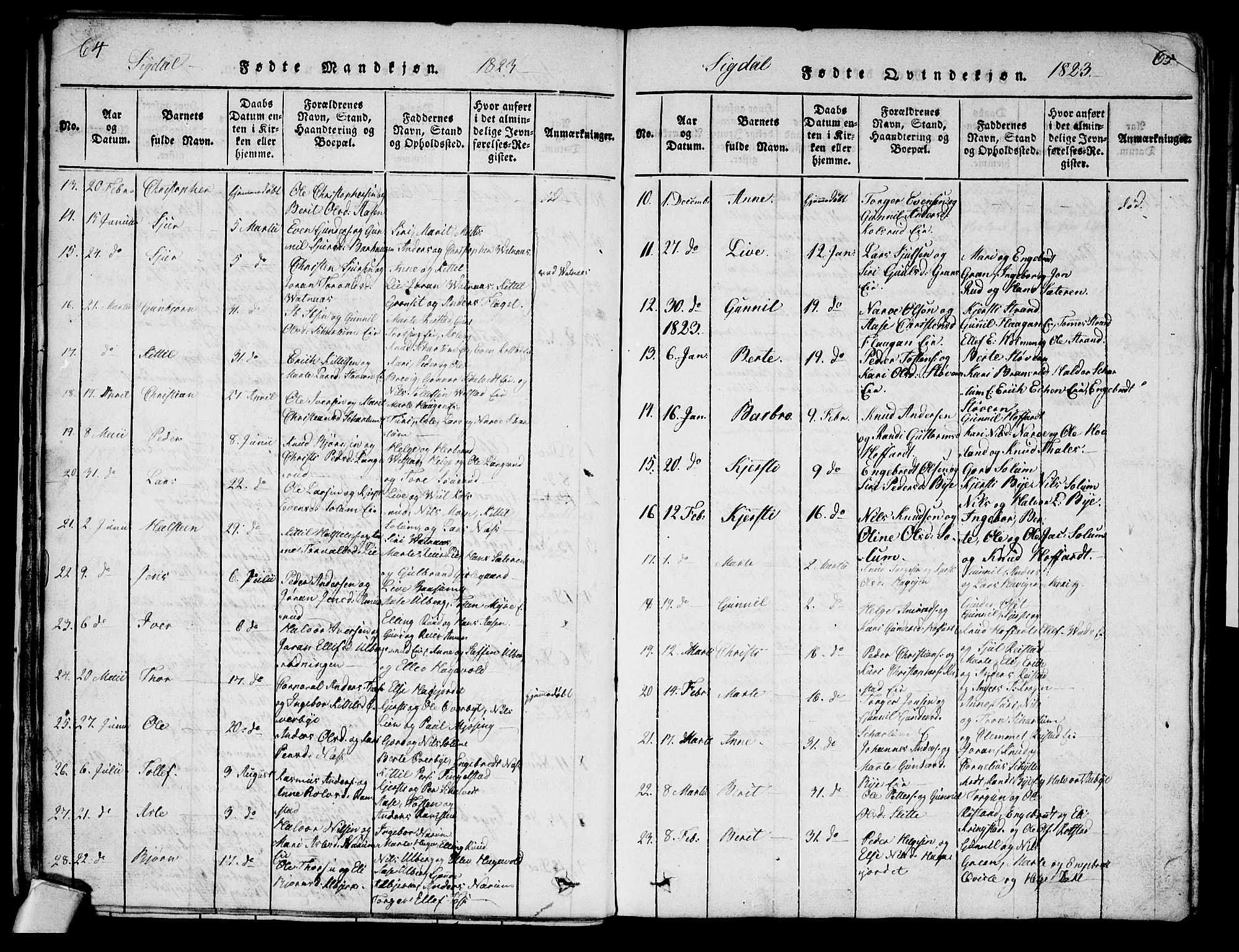 Sigdal kirkebøker, AV/SAKO-A-245/G/Ga/L0001: Parish register (copy) no. I 1 /1, 1816-1835, p. 64-65