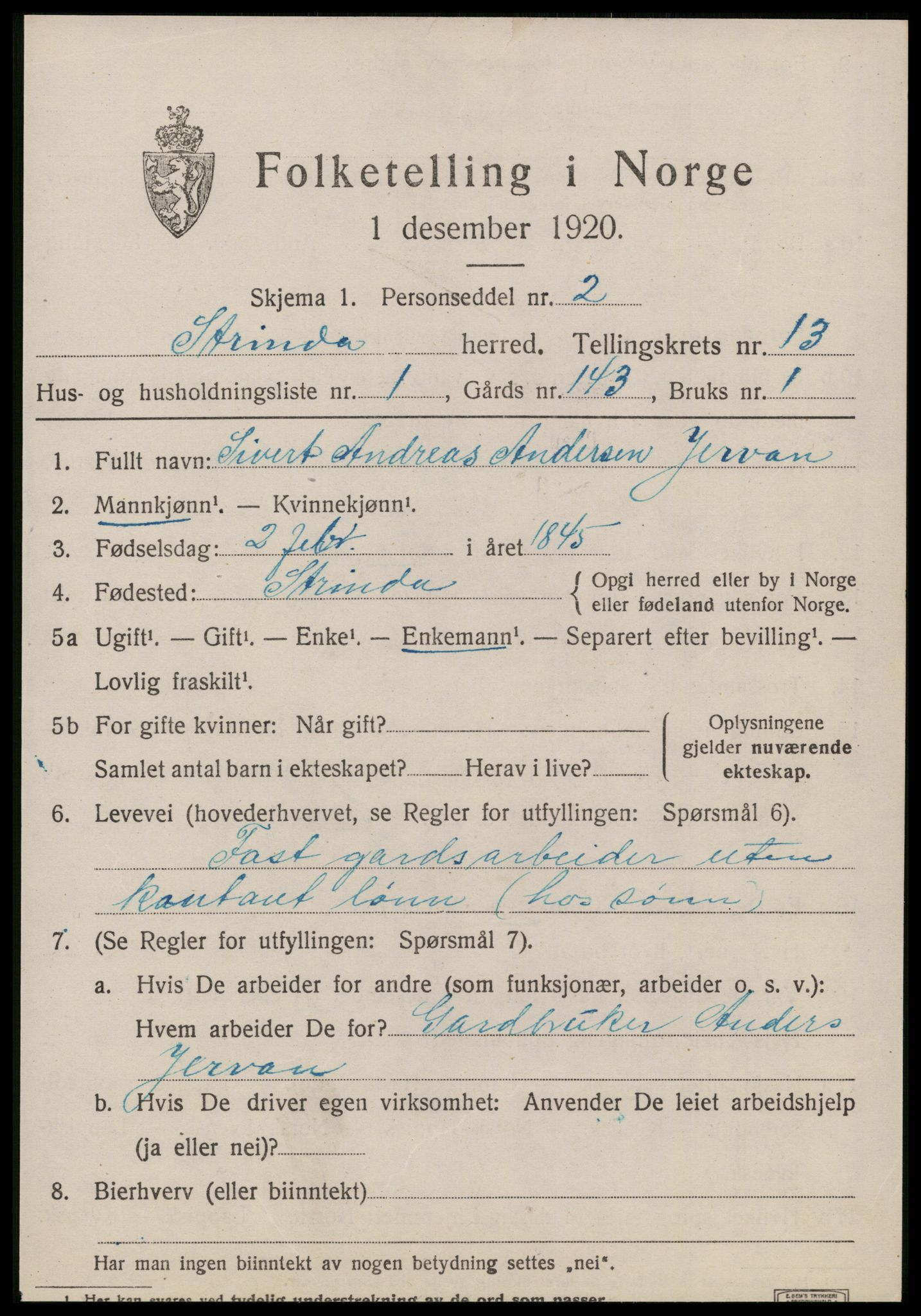 SAT, 1920 census for Strinda, 1920, p. 26496