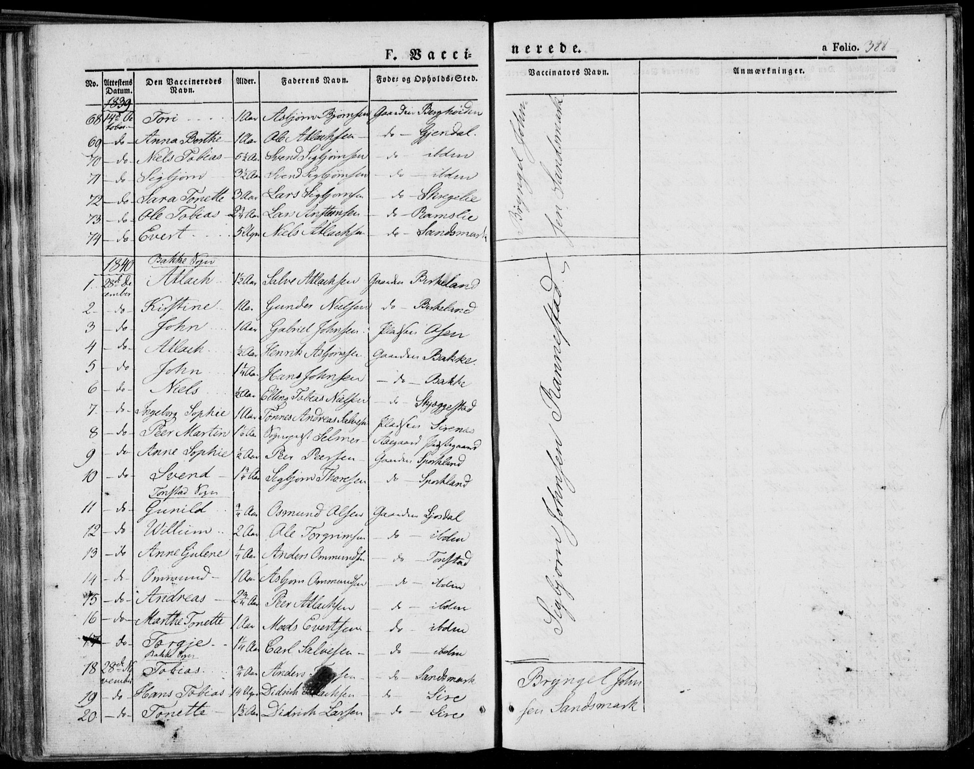 Bakke sokneprestkontor, SAK/1111-0002/F/Fa/Faa/L0004: Parish register (official) no. A 4, 1834-1846, p. 388