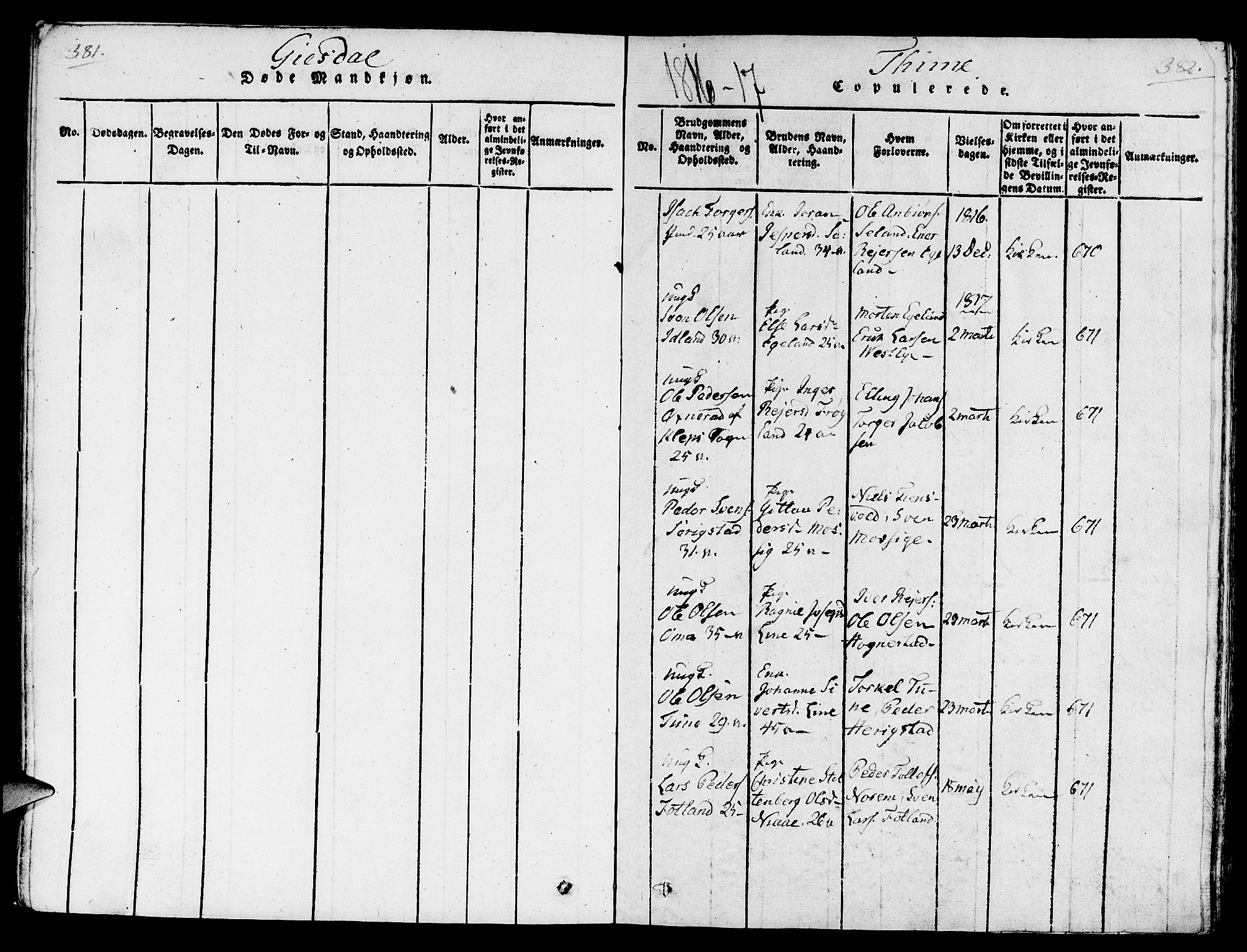 Lye sokneprestkontor, SAST/A-101794/001/30/30BA/L0003: Parish register (official) no. A 3 /1, 1816-1826, p. 381-382