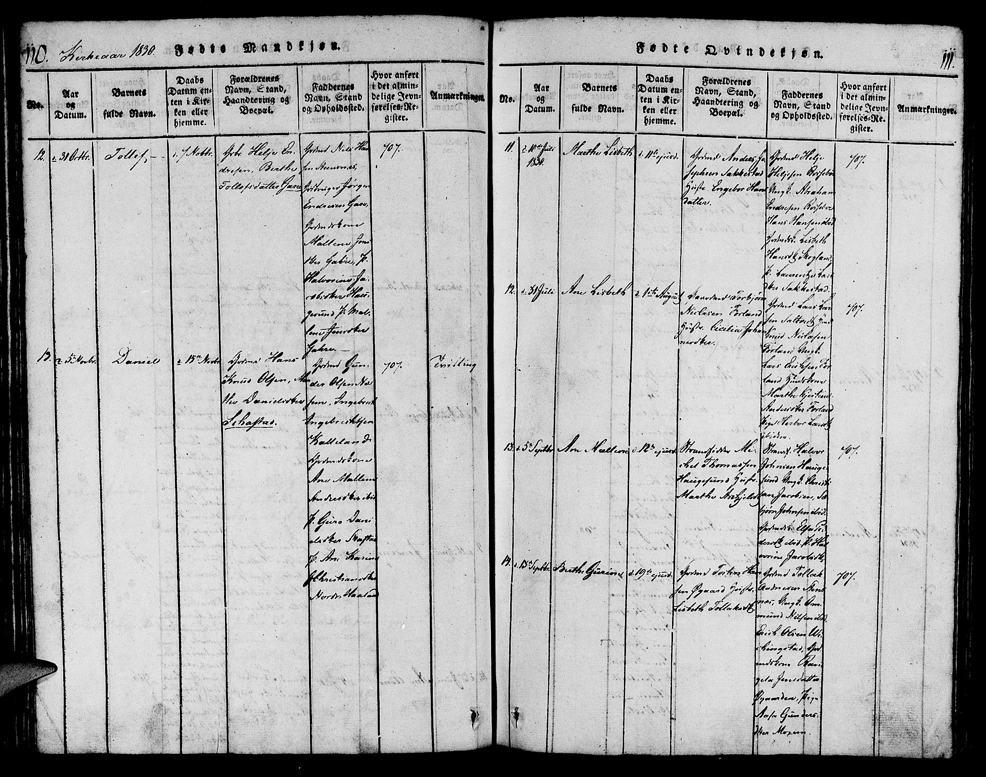 Torvastad sokneprestkontor, AV/SAST-A -101857/H/Ha/Haa/L0004: Parish register (official) no. A 4, 1817-1836, p. 110-111