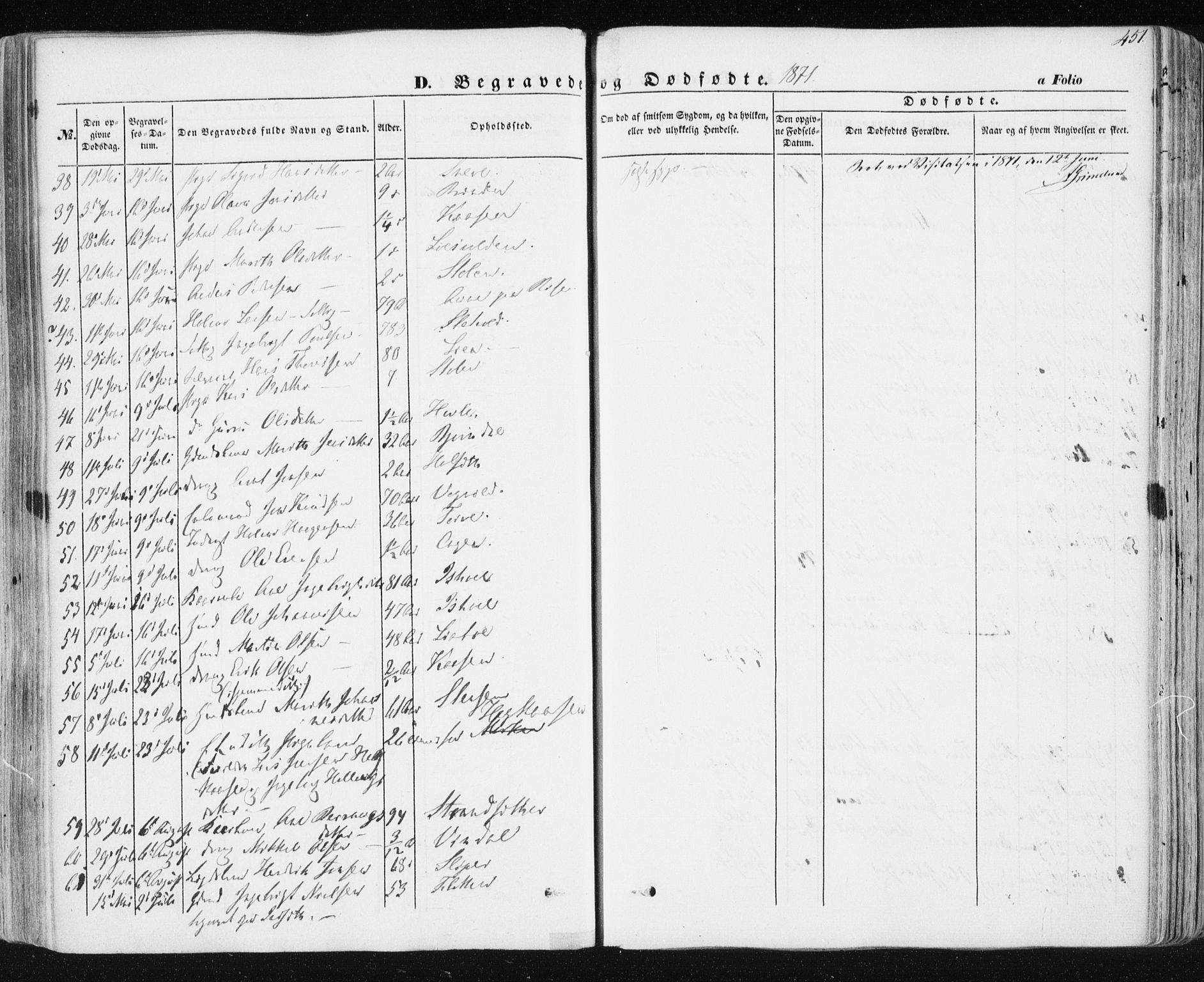 Ministerialprotokoller, klokkerbøker og fødselsregistre - Sør-Trøndelag, SAT/A-1456/678/L0899: Parish register (official) no. 678A08, 1848-1872, p. 451