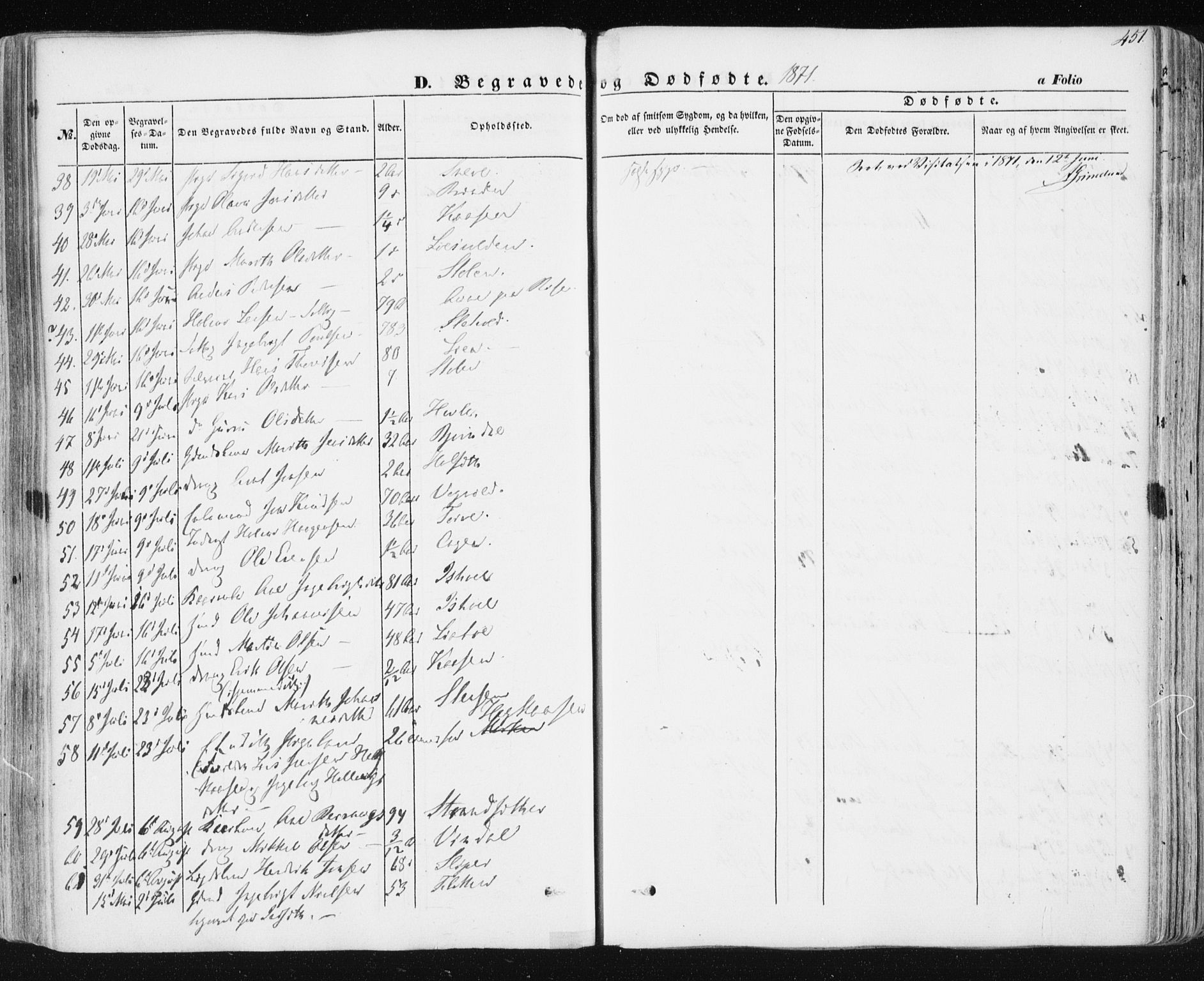 Ministerialprotokoller, klokkerbøker og fødselsregistre - Sør-Trøndelag, AV/SAT-A-1456/678/L0899: Parish register (official) no. 678A08, 1848-1872, p. 451