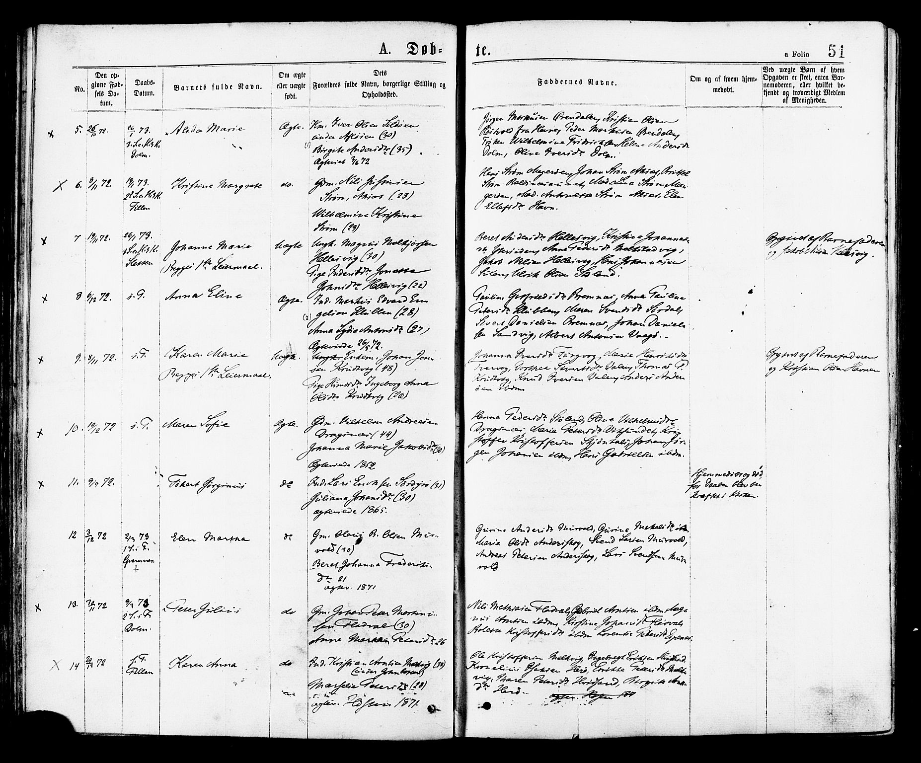 Ministerialprotokoller, klokkerbøker og fødselsregistre - Sør-Trøndelag, AV/SAT-A-1456/634/L0532: Parish register (official) no. 634A08, 1871-1881, p. 51