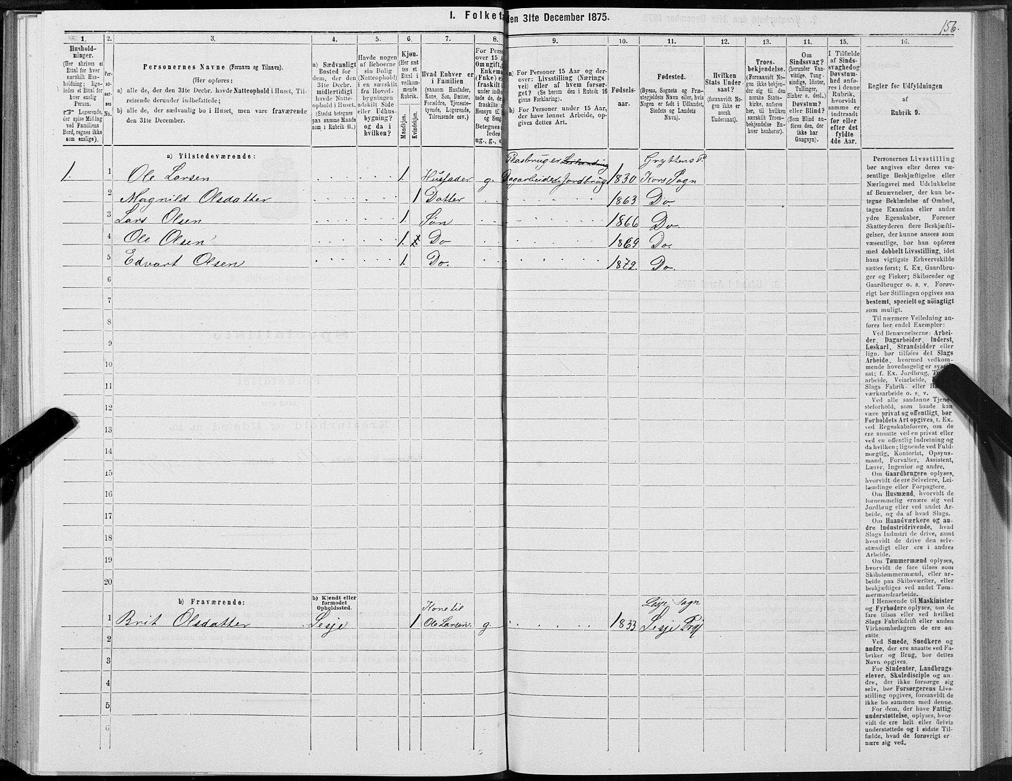 SAT, 1875 census for 1539P Grytten, 1875, p. 1156