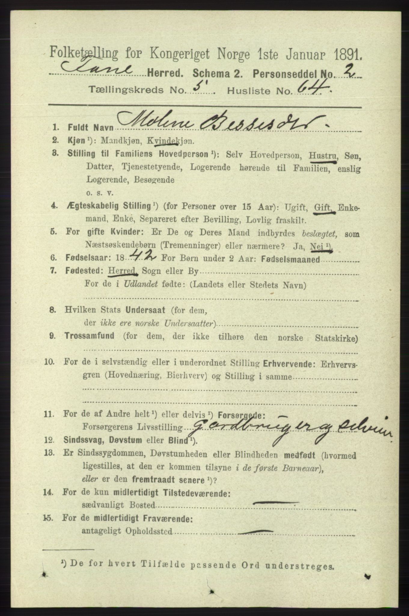 RA, 1891 census for 1249 Fana, 1891, p. 2497