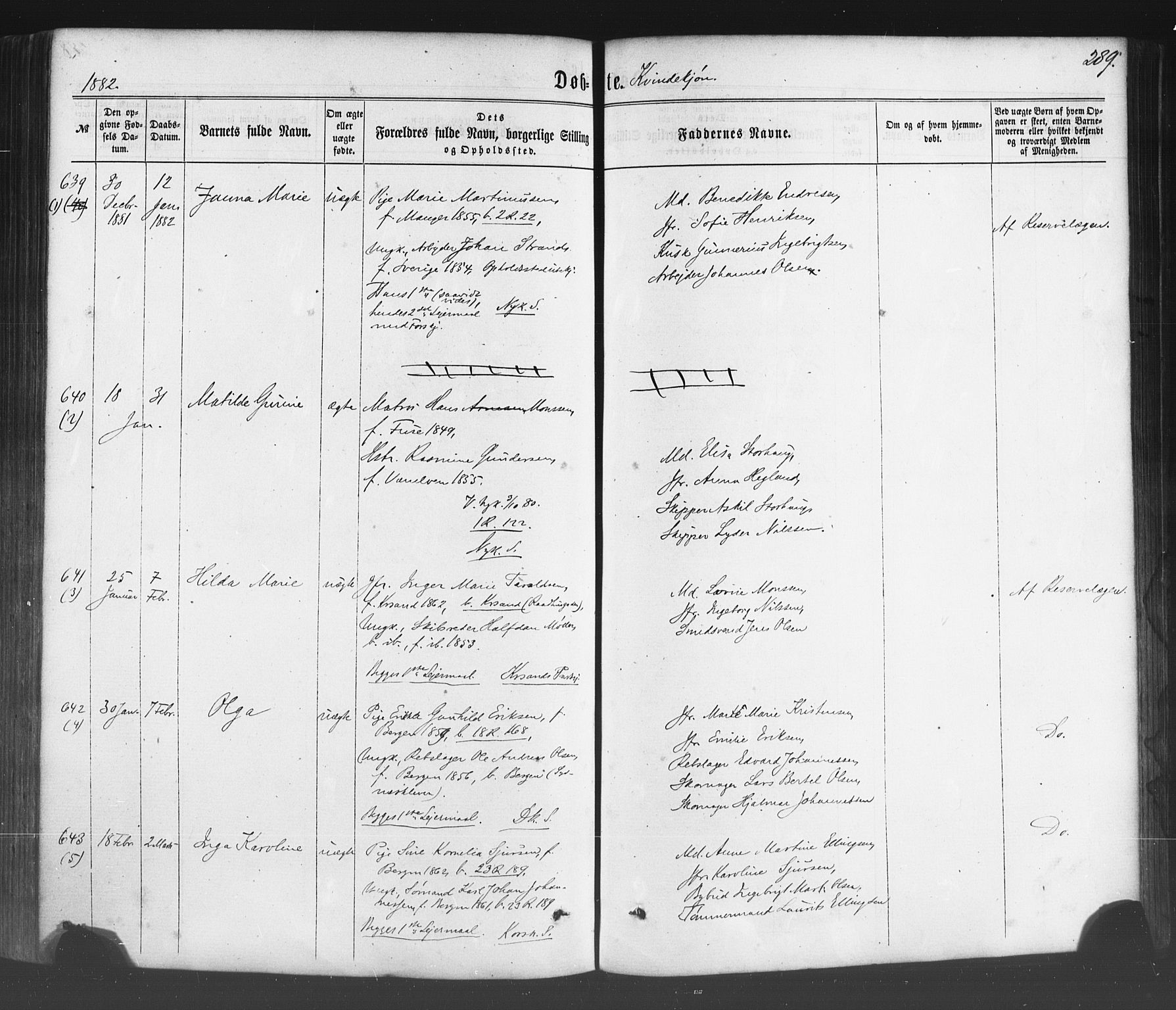 Fødselsstiftelsens sokneprestembete*, SAB/-: Parish register (official) no. A 1, 1863-1883, p. 289