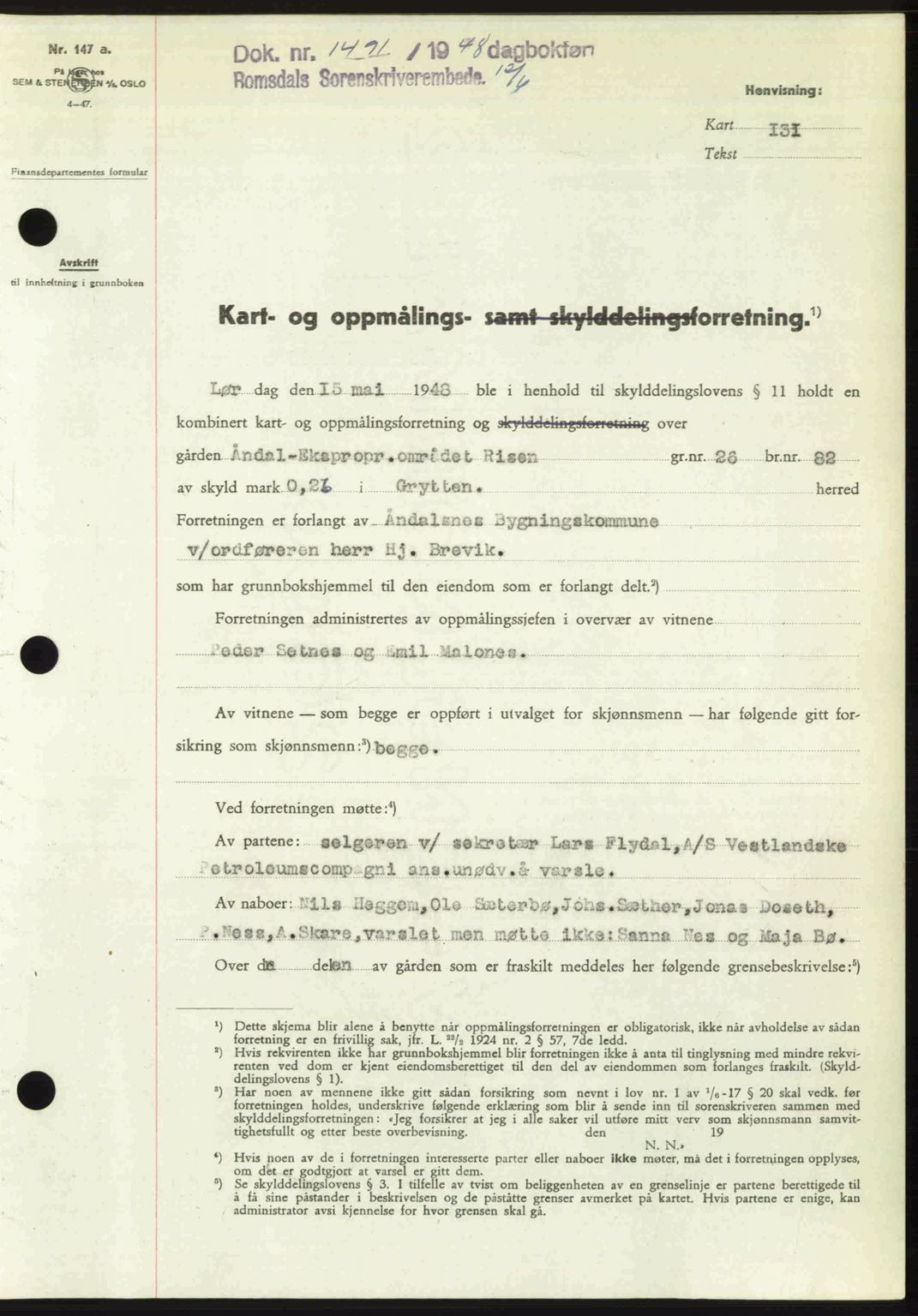 Romsdal sorenskriveri, AV/SAT-A-4149/1/2/2C: Mortgage book no. A26, 1948-1948, Diary no: : 1491/1948