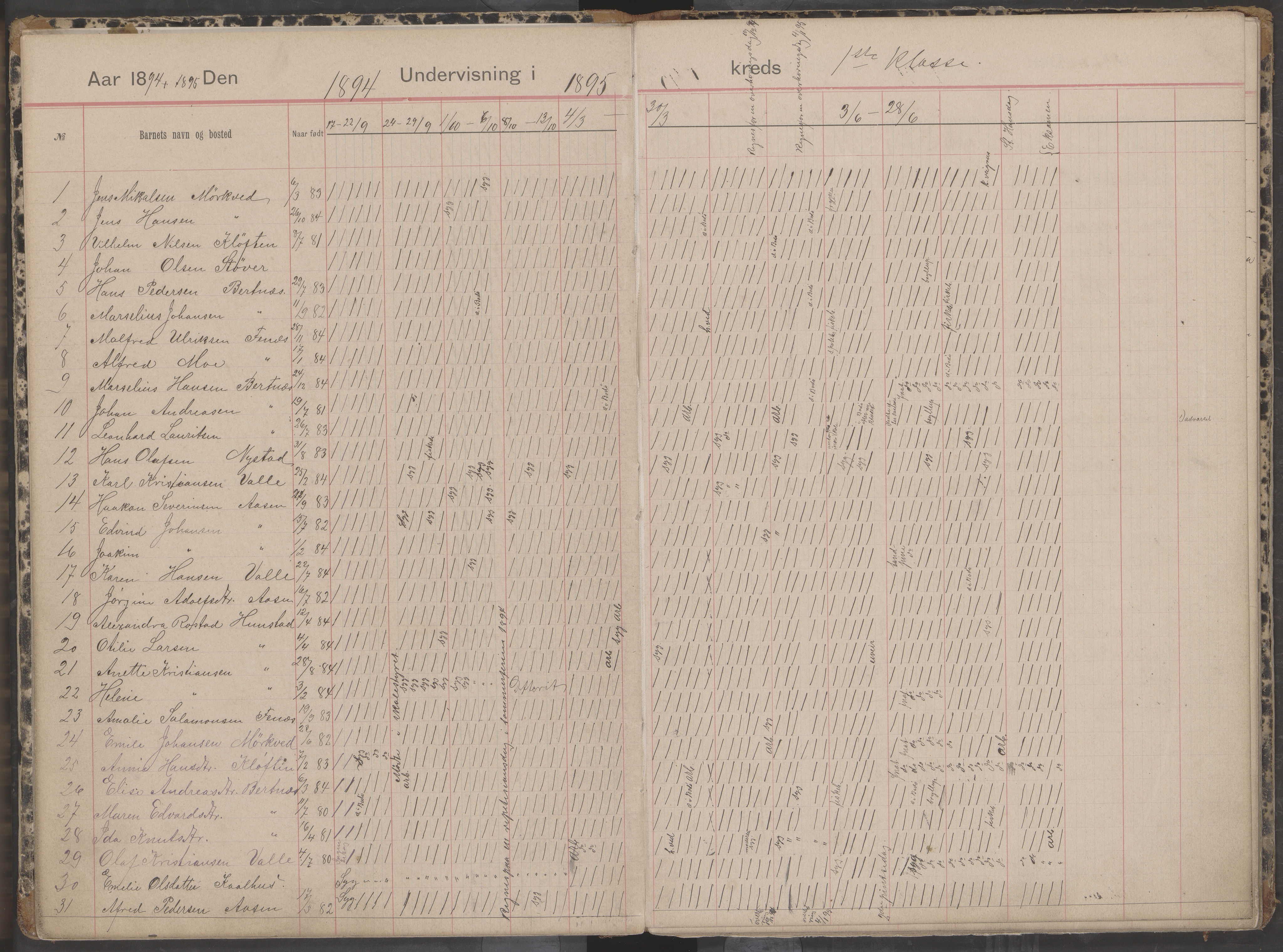 Bodin kommune. Støver skolekrets, AIN/K-18431.510.07/F/Fa/L0001: Dagbok for skolehold og skolesøkning, 1892-1905