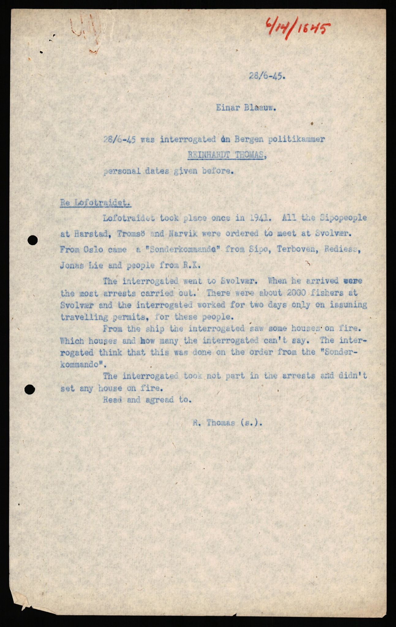 Forsvaret, Forsvarets overkommando II, RA/RAFA-3915/D/Db/L0033: CI Questionaires. Tyske okkupasjonsstyrker i Norge. Tyskere., 1945-1946, p. 486