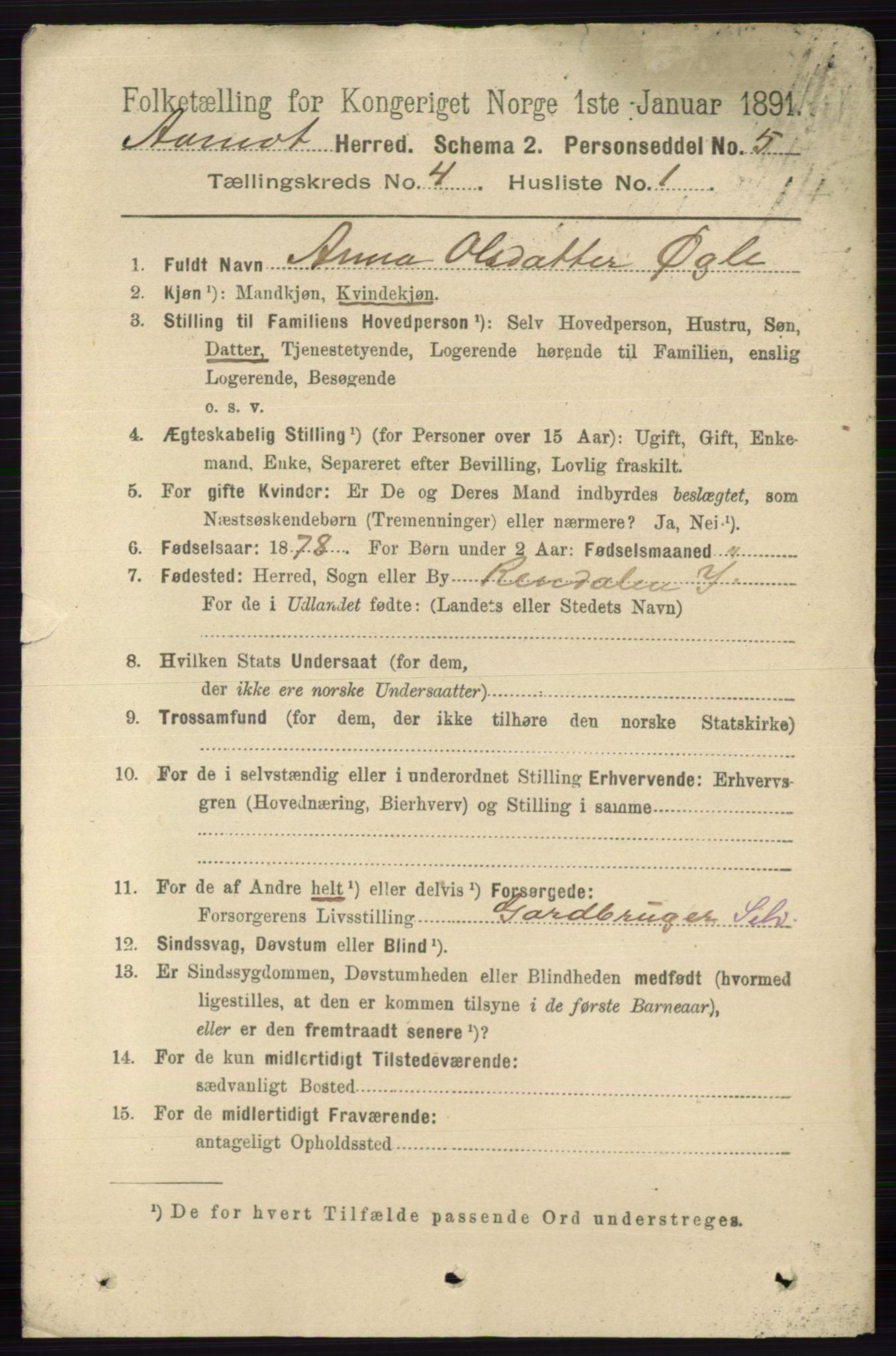 RA, 1891 census for 0429 Åmot, 1891, p. 2126