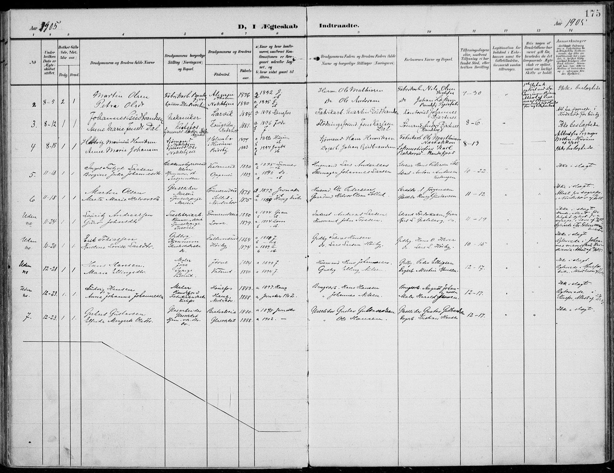 Jevnaker prestekontor, SAH/PREST-116/H/Ha/Haa/L0011: Parish register (official) no. 11, 1902-1913, p. 175