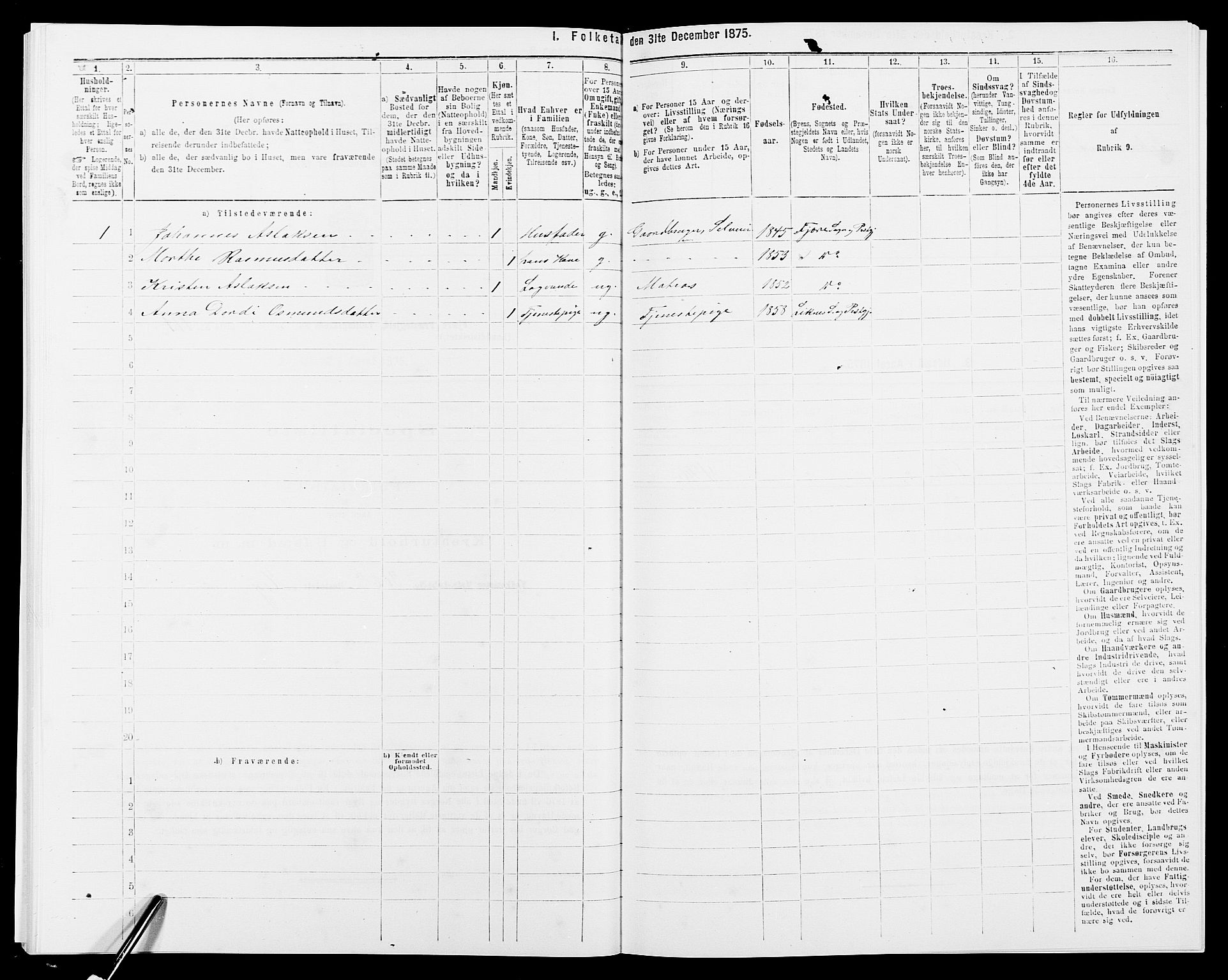 SAK, 1875 census for 0923L Fjære/Fjære, 1875, p. 1370