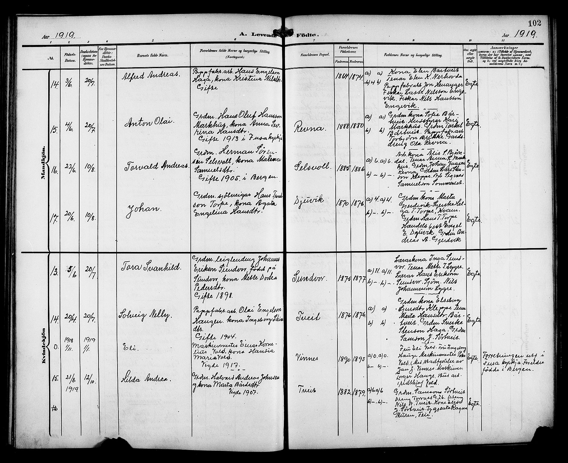 Fusa sokneprestembete, AV/SAB-A-75401/H/Hab: Parish register (copy) no. C 3, 1903-1920, p. 102