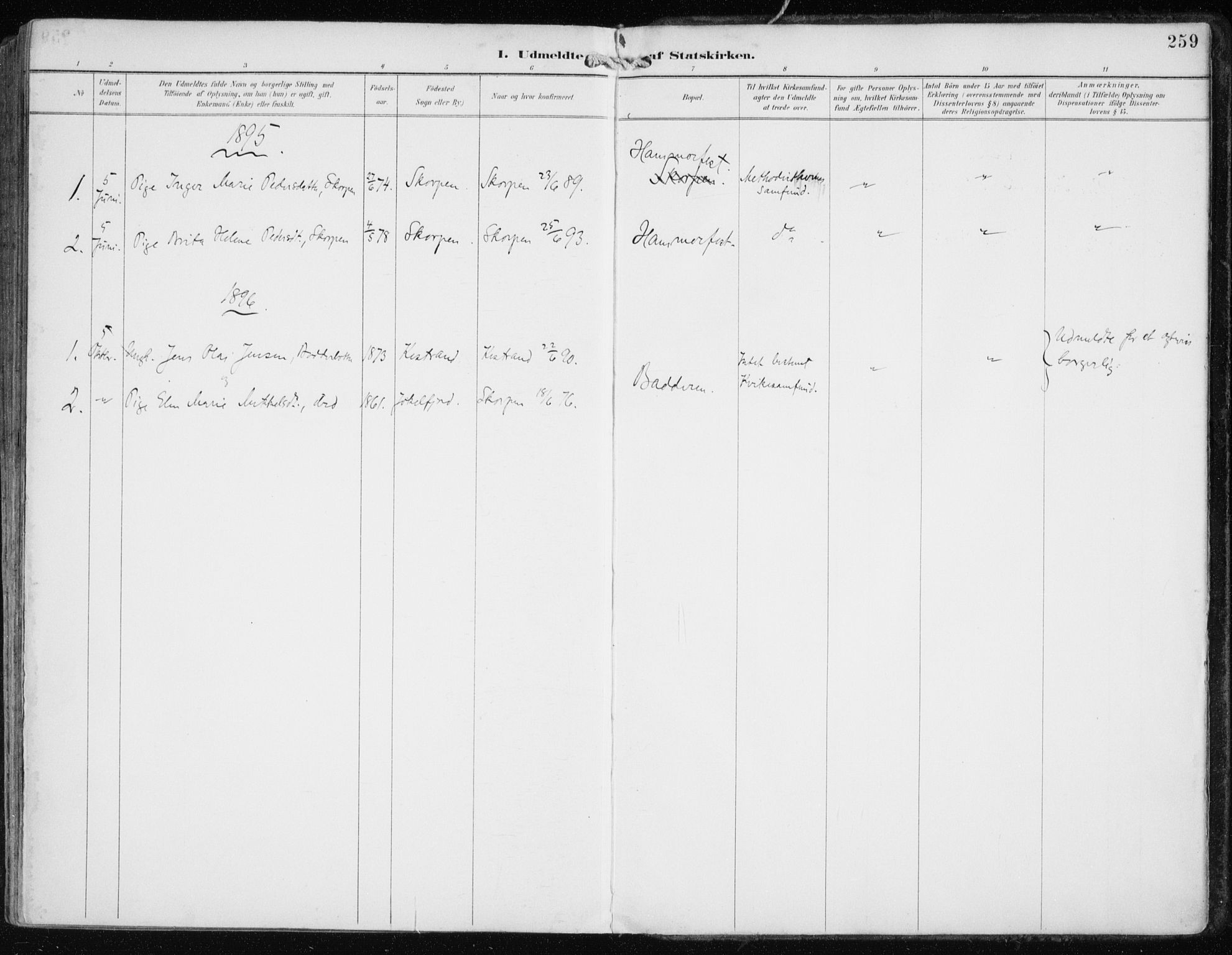 Skjervøy sokneprestkontor, SATØ/S-1300/H/Ha/Haa/L0016kirke: Parish register (official) no. 16, 1892-1908, p. 259